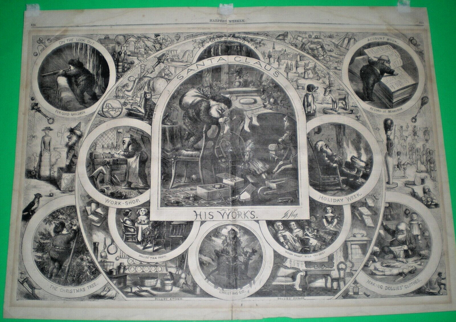 1866 SANTA CLAUS AND HIS WORKS ~ THOMAS NAST ~ ORIGINAL HARPER'S CENTERFOLD 1866 SANTA CLAUS AND HIS WORKS ~ THOMAS NAST ~ ORIGINAL HARPER'S CENTERFOLD