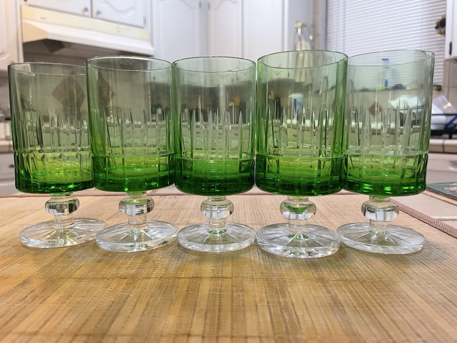 Vintage Handcrafted Green Stem Shot Glasses Vintage Handcrafted Green Stem Shot Glasses