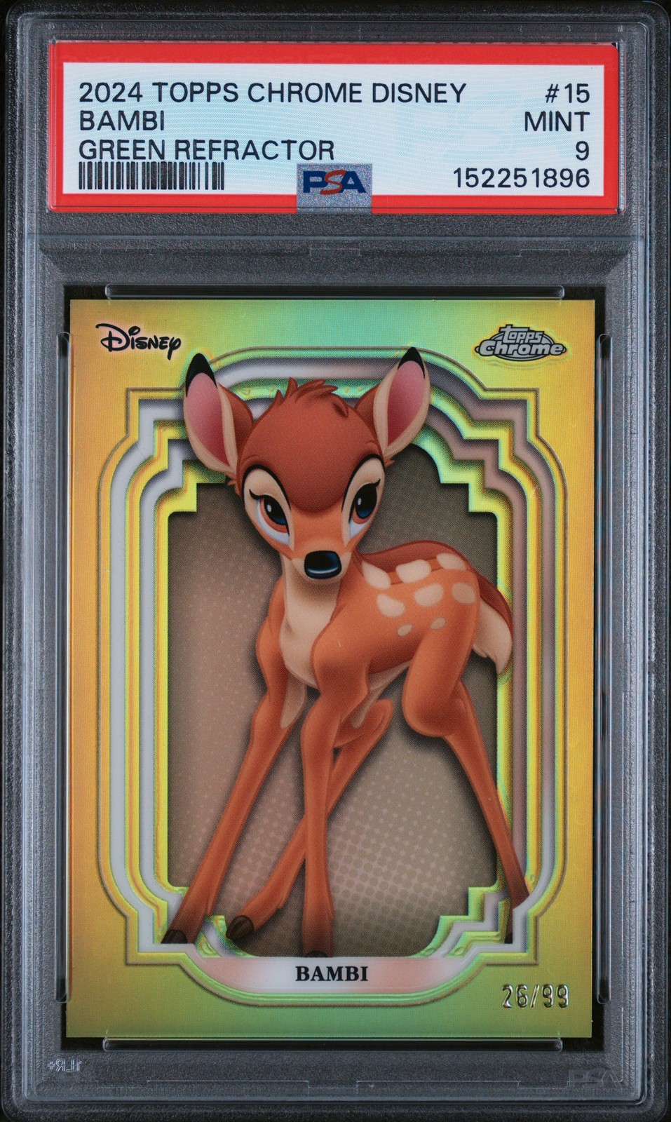 2024 Topps Chrome Disney #15 Bambi Green Refractor PSA 9 2024 Topps Chrome Disney #15 Bambi Green Refractor PSA 9