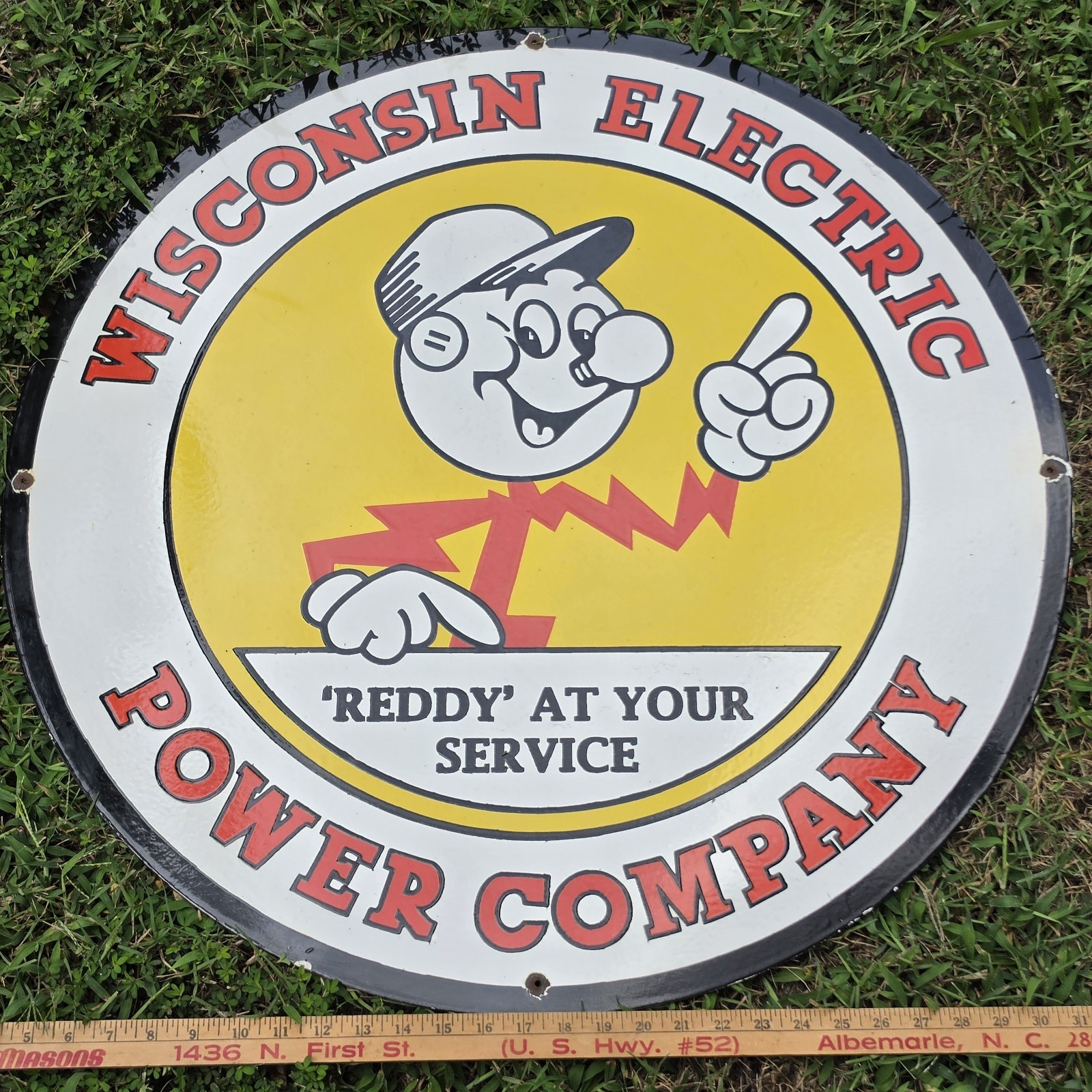 VINTAGE LARGE REDDY KILOWATT ELECTRIC POWER COMPANY 30" PORCELAIN METAL SIGN VINTAGE LARGE REDDY KILOWATT ELECTRIC POWER COMPANY 30" PORCELAIN METAL SIGN