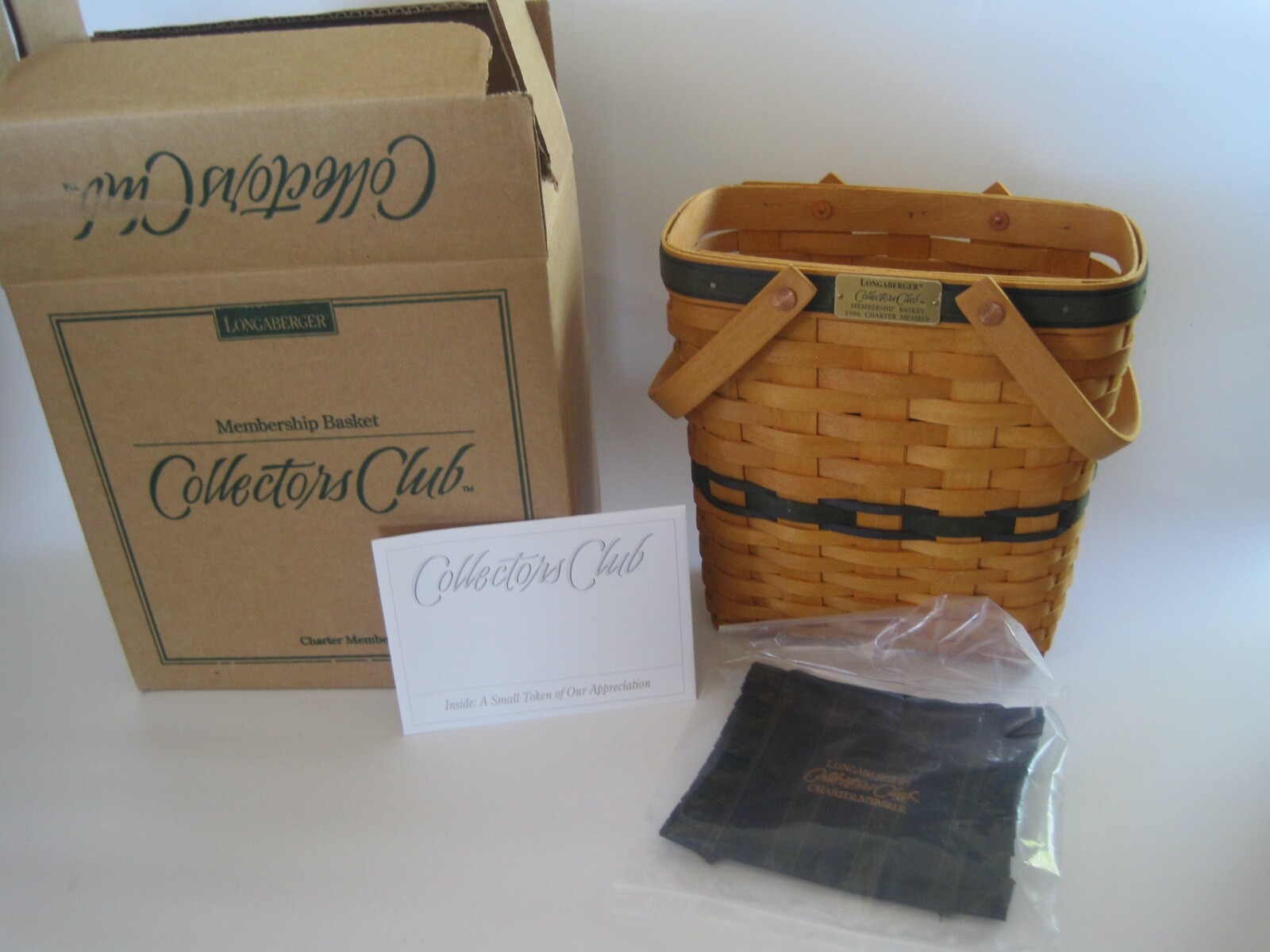 LONGABERGER Basket Collector's Club Membership W/ Box Fabric & Small Token 1998