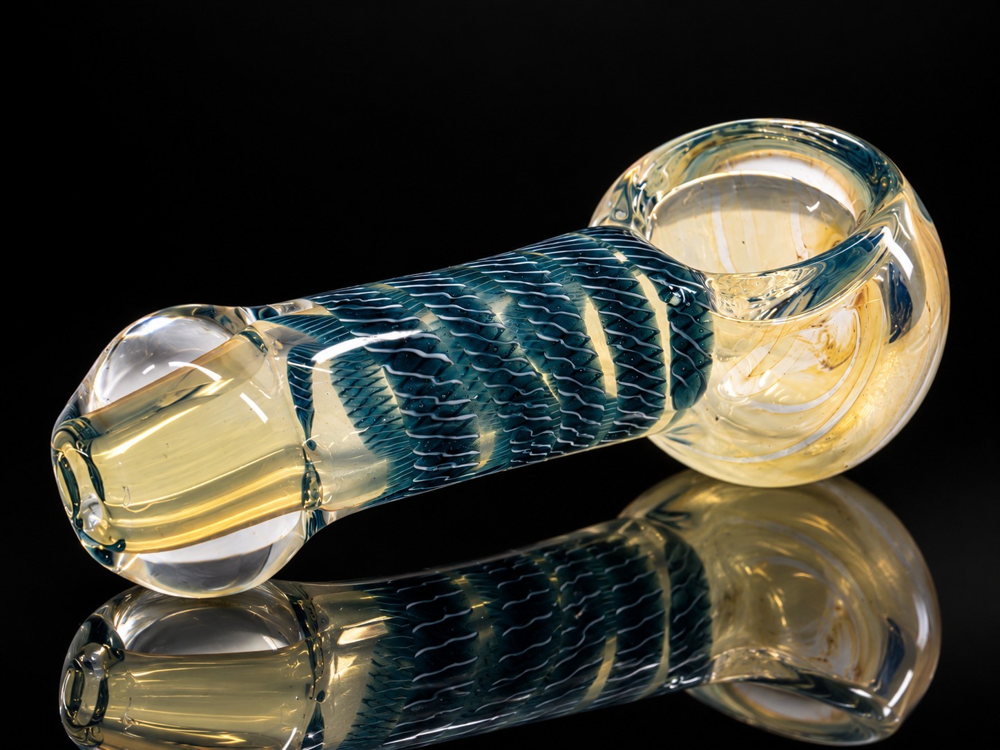 Mini Fumed Glass Tobacco Hand Pipe Thick Glass Teal Spiral Clear Amber Mini Fumed Glass Tobacco Hand Pipe Thick Glass Teal Spiral Clear Amber