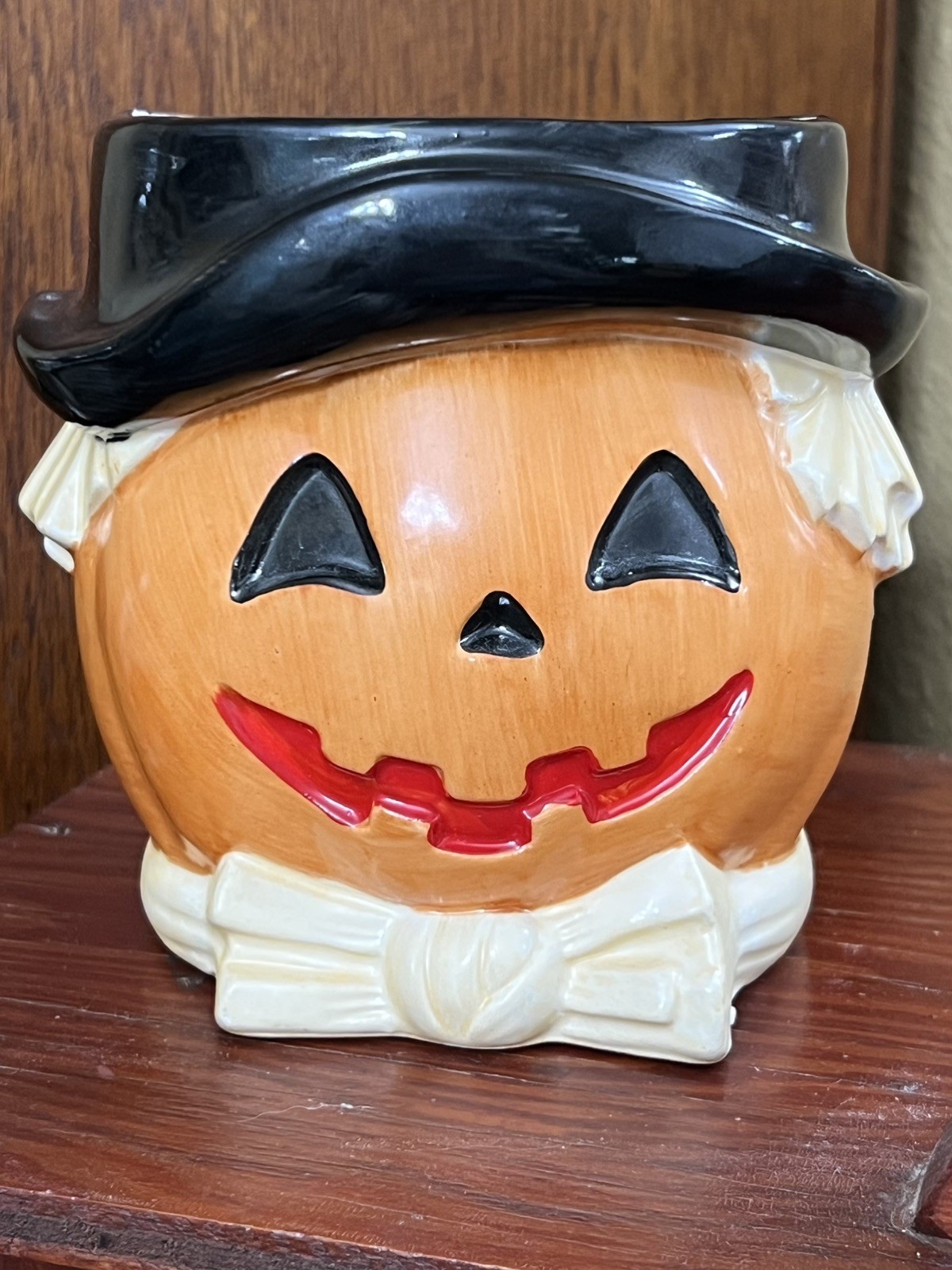 Vintage Halloween Relpo Ceramic Scarecrow Pumpkin Man Planter A1698
