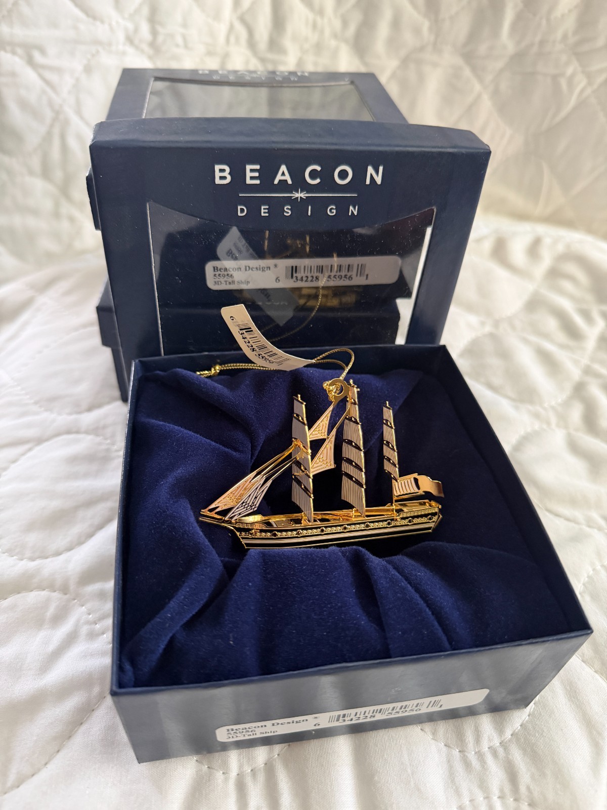 TWO Beacon Design Tall Ship ornaments 24kt gold finish