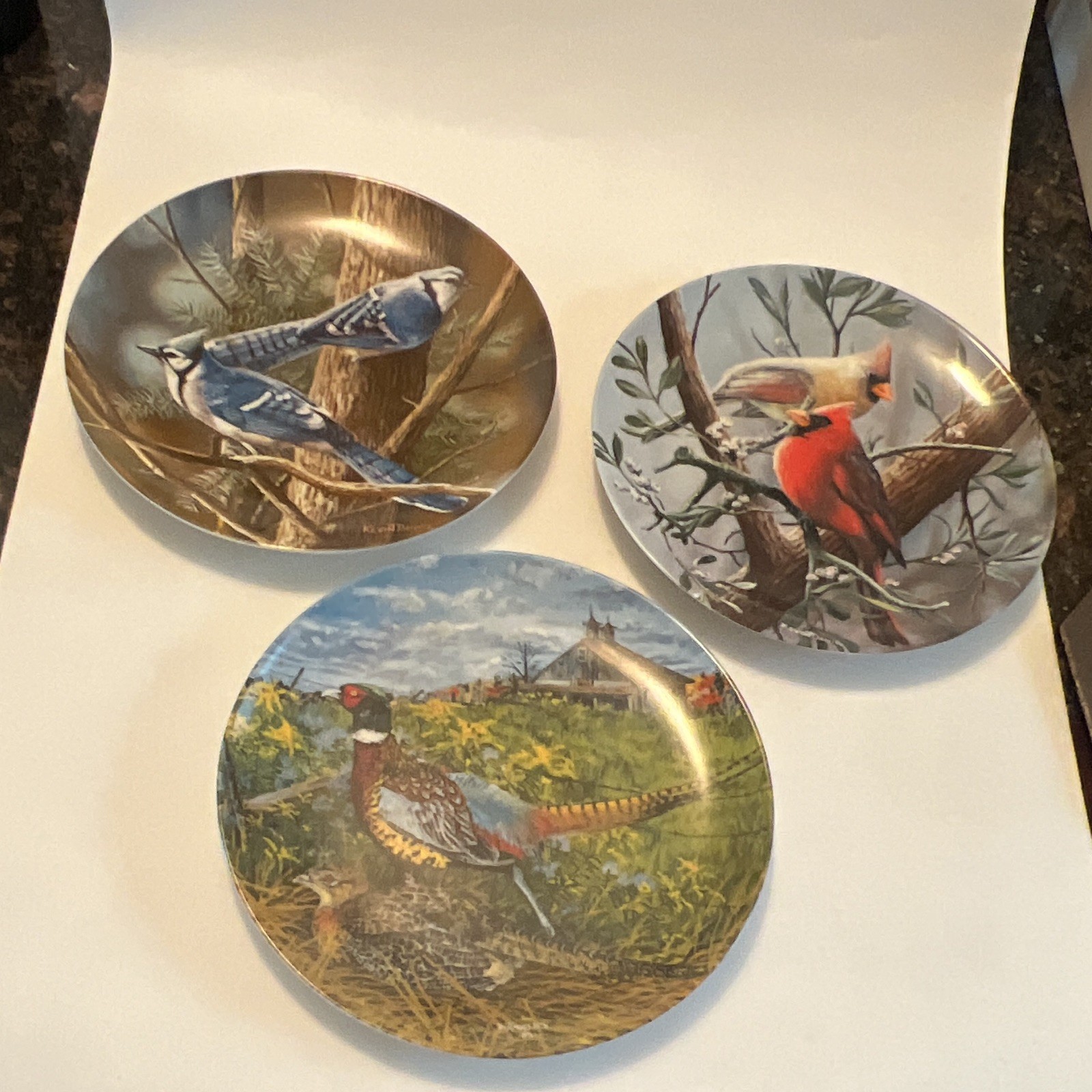 Set 3 Knowles Birds of Your Garden Plates Cardinal Blue Jay Pheasant- Britannica Set 3 Knowles Birds of Your Garden Plates Cardinal Blue Jay Pheasant- Britannica