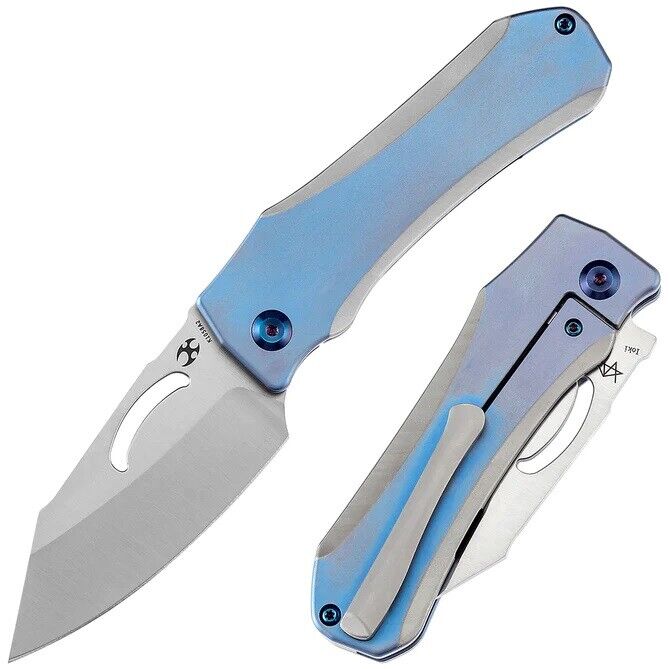 Kansept Loki Folding Knife Gray/Blue Ti Handle S35VN Drop Point Plain K1058A2
