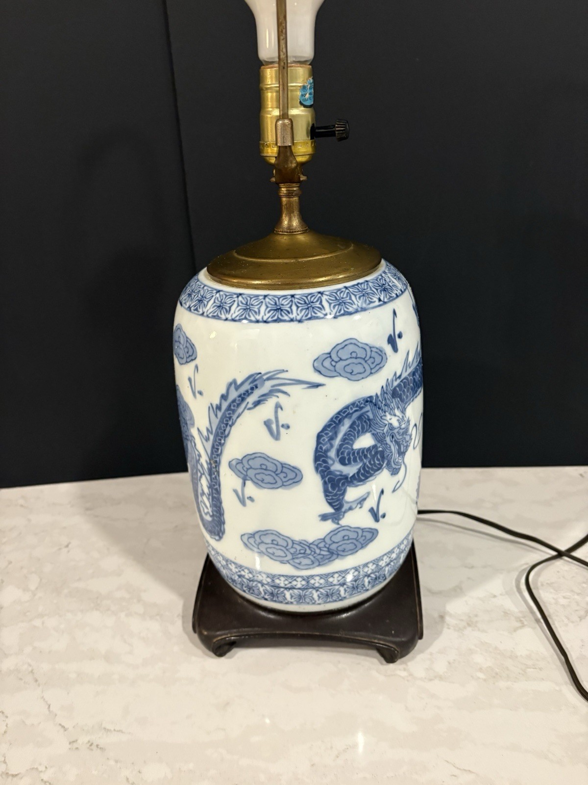 Vintage Blue & White Chinese Dragon Ginger Jar Table Lamp 5-Claw Dragon C:70-80s Vintage Blue & White Chinese Dragon Ginger Jar Table Lamp 5-Claw Dragon C:70-80s