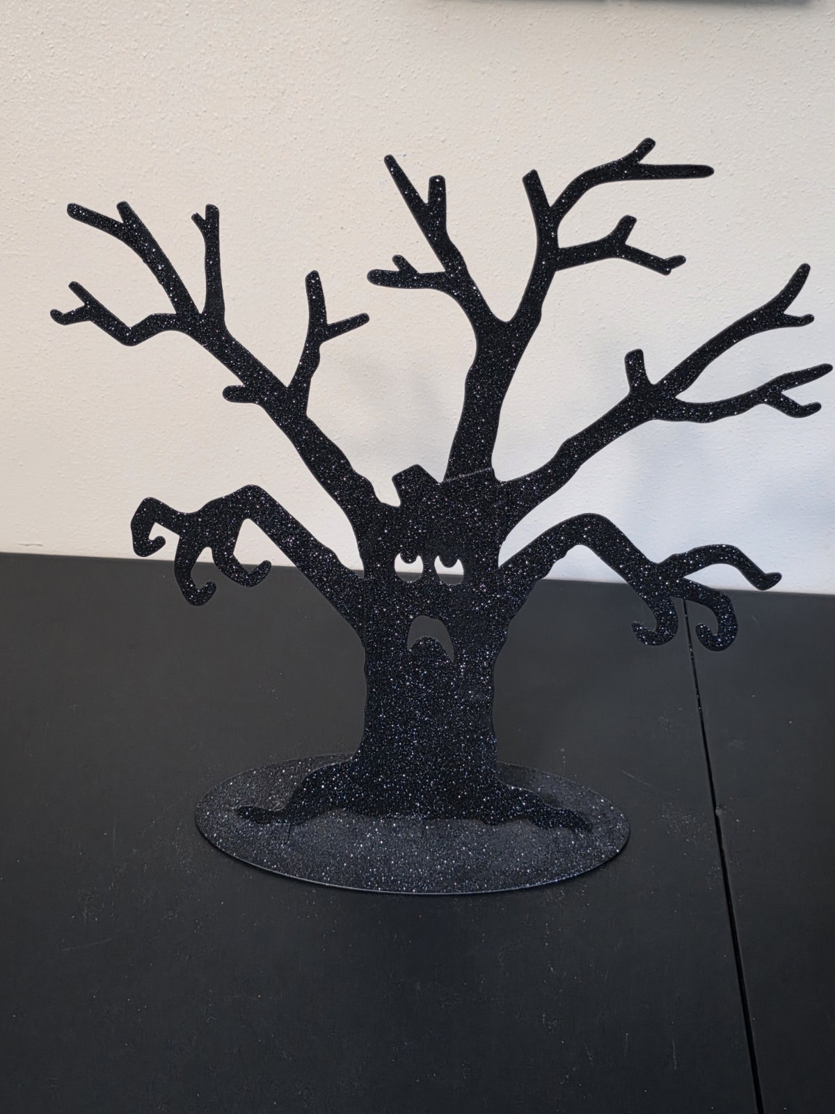 Hallmark Halloween Spooky Tree Black Glitter Ornament Display Stand HTF