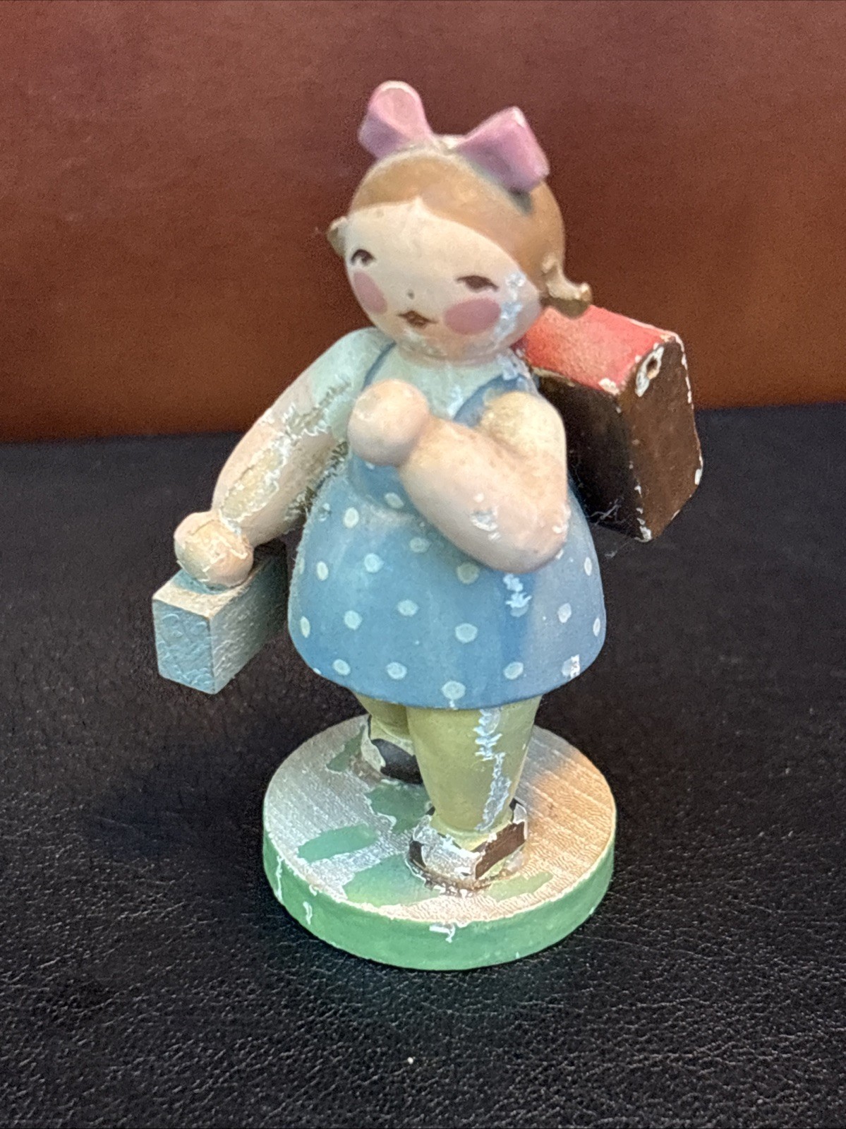 Erzgebirge Wendt Kuhn Girl Wanderer W Backpack Vintage Antique Decor