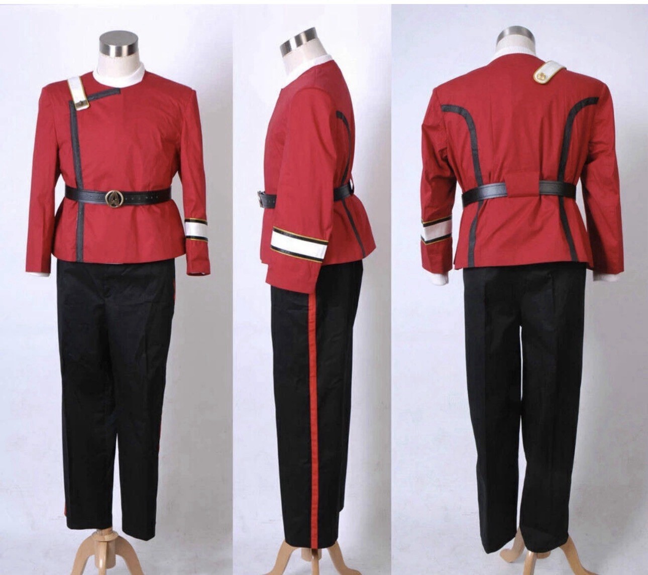 Star Trek Red Long Sleeve Uniform Costume w/ Insignia Belt & Black Pants Star Trek Red Long Sleeve Uniform Costume w/ Insignia Belt & Black Pants