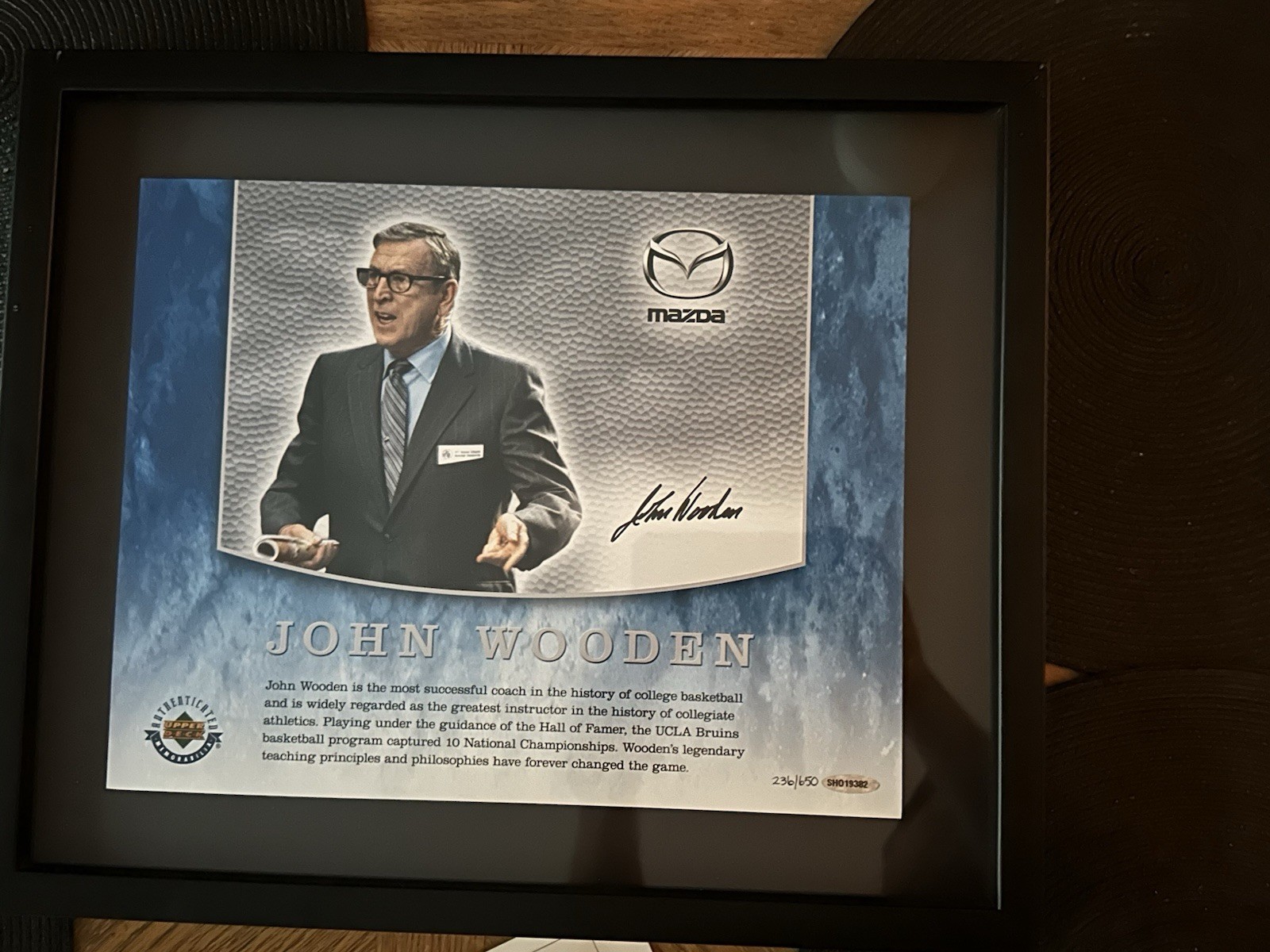 2006 Upper Deck John Wooden Autograph Mazda Framed 15x18in. Authenticated UCLA 2006 Upper Deck John Wooden Autograph Mazda Framed 15x18in. Authenticated UCLA