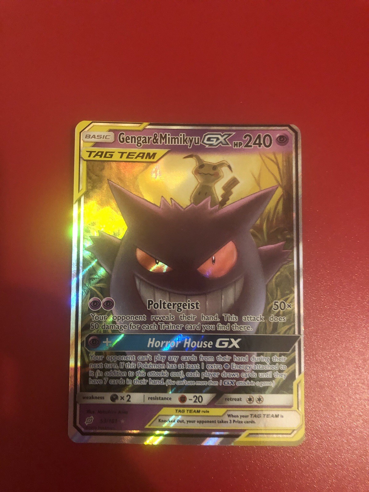 Pokémon TCG Gengar Mimikyu GX Holo Card 53/181 Tag Team Rare Pokémon TCG Gengar Mimikyu GX Holo Card 53/181 Tag Team Rare