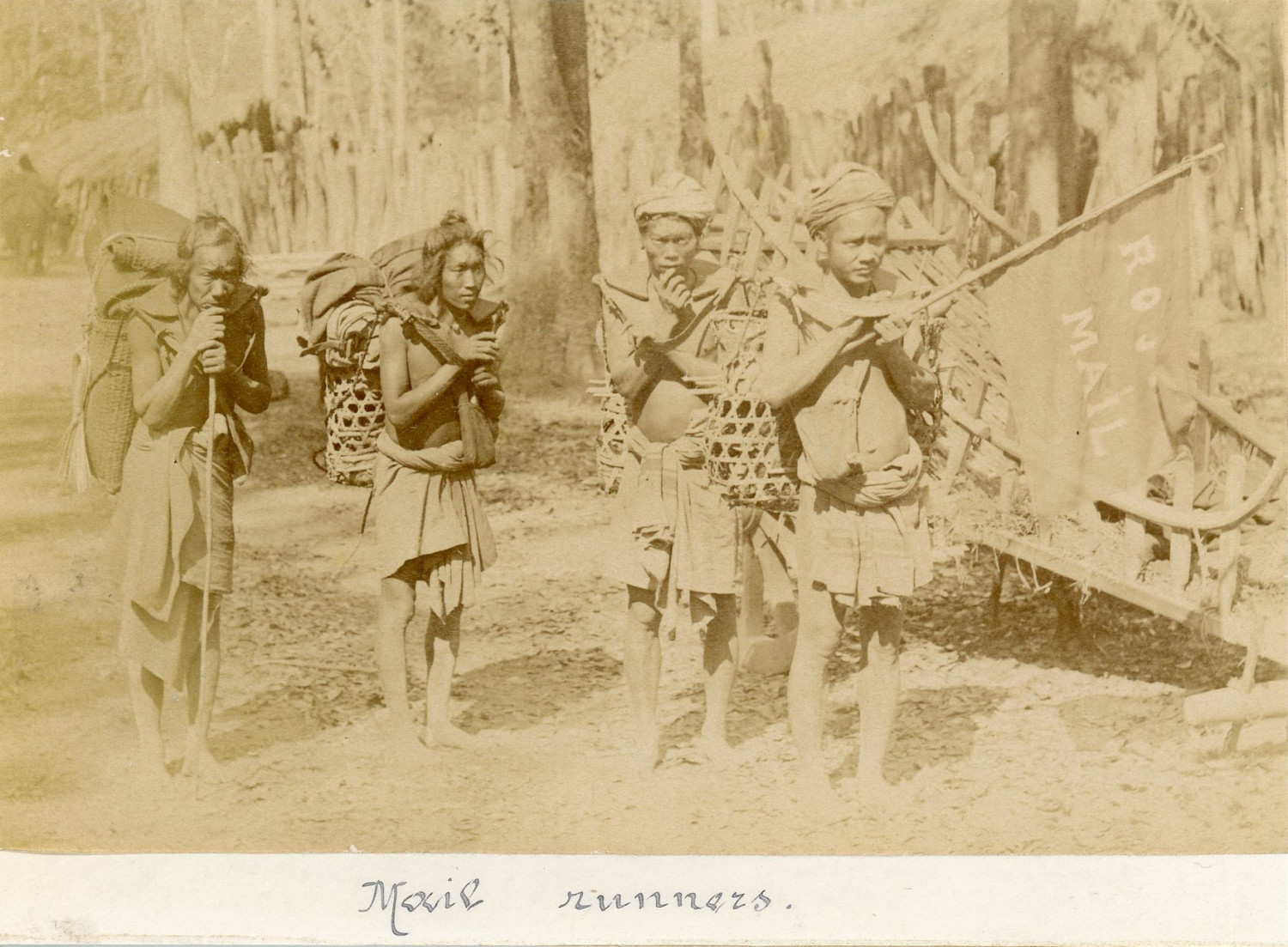 Asia, Mail Runners Vintage Albums Print.  Albumen Print 10X15 Circa 1