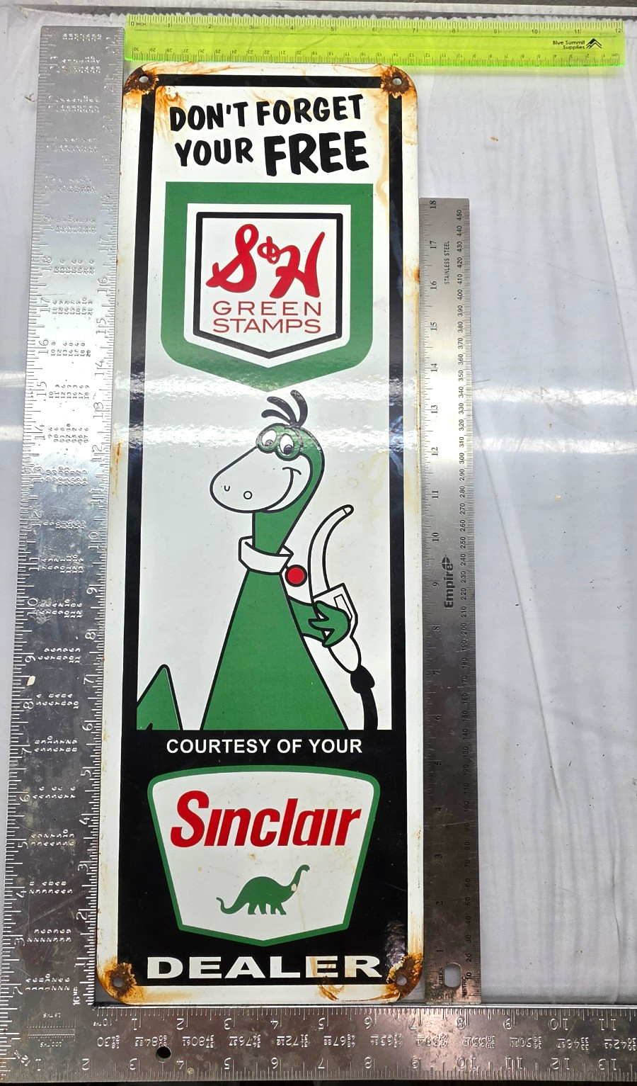 SINCLAIR DEALER 22" GENUINE VINTAGE FLAT Gas Pump Service Station Porcelain Sign SINCLAIR DEALER 22" GENUINE VINTAGE FLAT Gas Pump Service Station Porcelain Sign