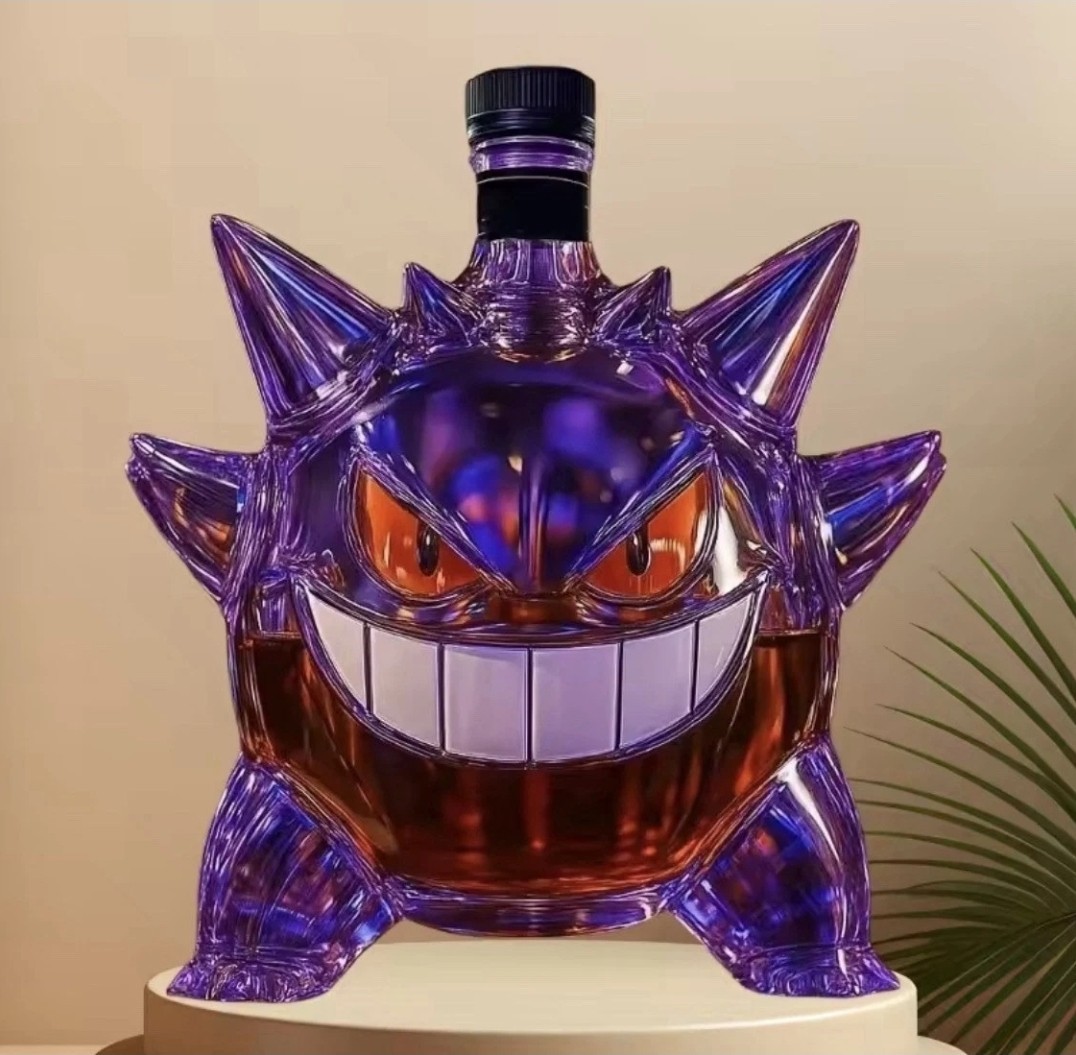 Pokemon Gengar Crown Royal Whiskey Bottle Empty Glass Flask Decanter Pokemon Gengar Crown Royal Whiskey Bottle Empty Glass Flask Decanter