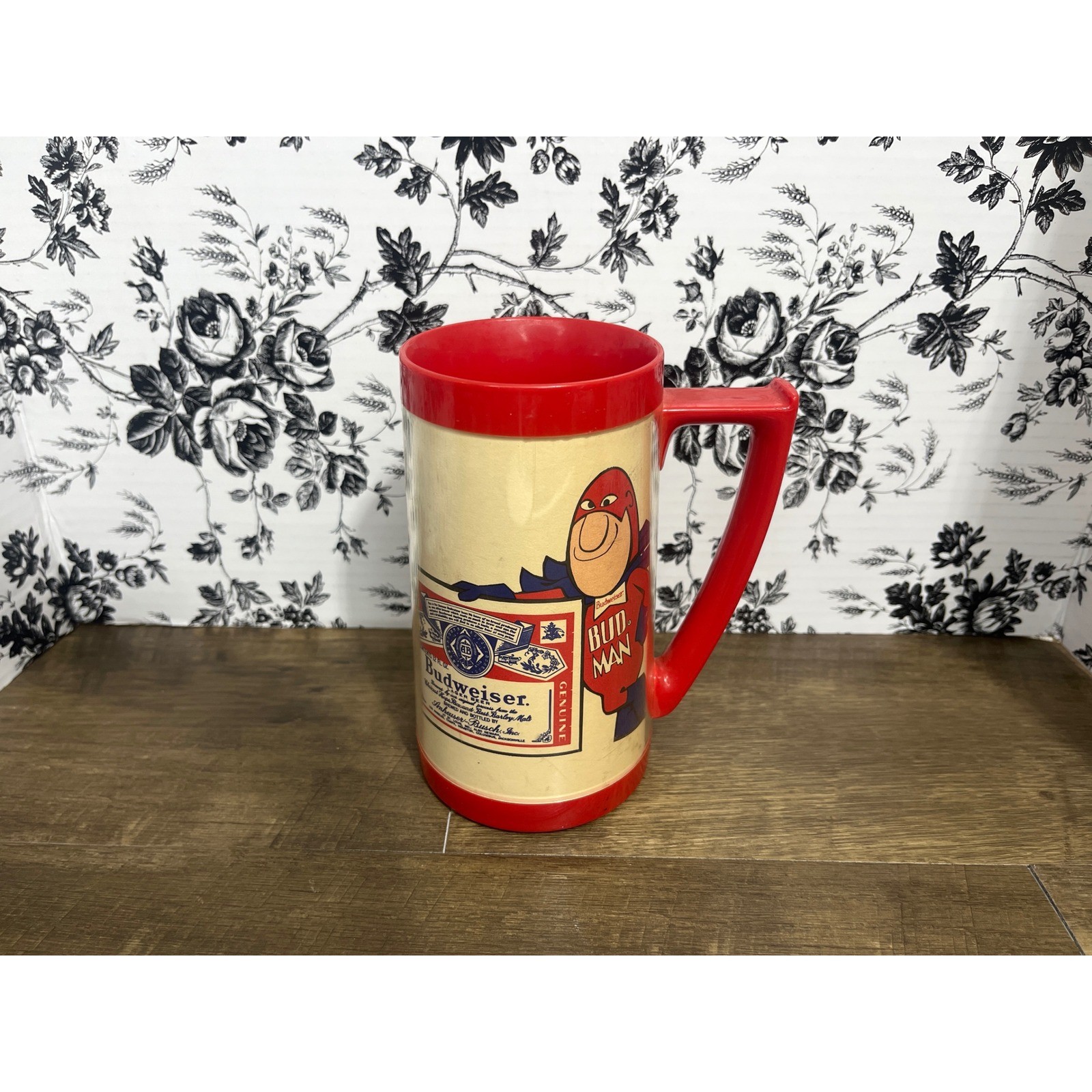 Vintage Budweiser Bud Man Thermo-Serv Insulated Plastic Mug Red Made in USA Vintage Budweiser Bud Man Thermo-Serv Insulated Plastic Mug Red Made in USA