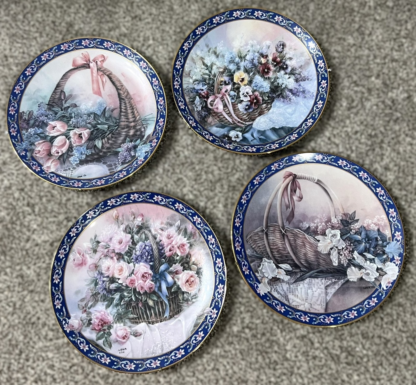 VTG W.S. George Lena Liu “Basket Bouquets” Plate Set of 4 w/ COAs Pristine VTG W.S. George Lena Liu “Basket Bouquets” Plate Set of 4 w/ COAs Pristine
