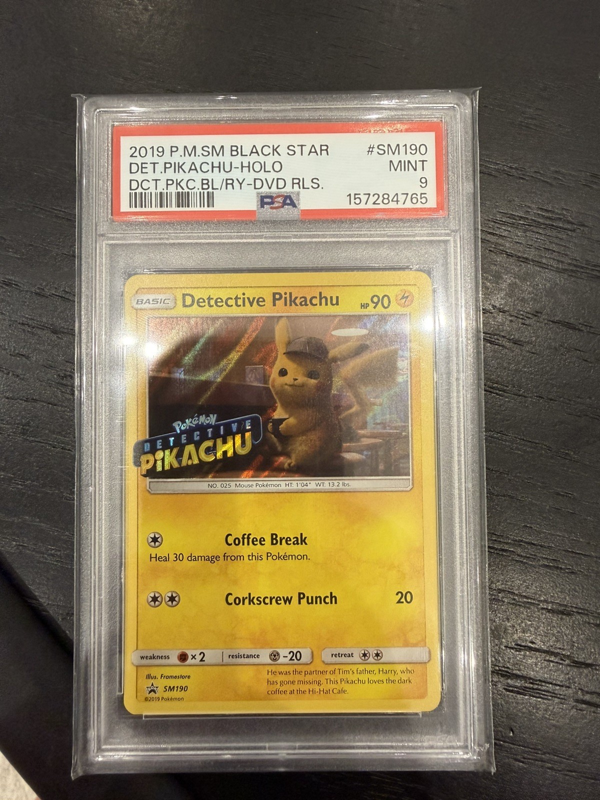 Pokémon TCG Detective Pikachu SM190 Stamped Holo Movie DVD Promo PSA 9