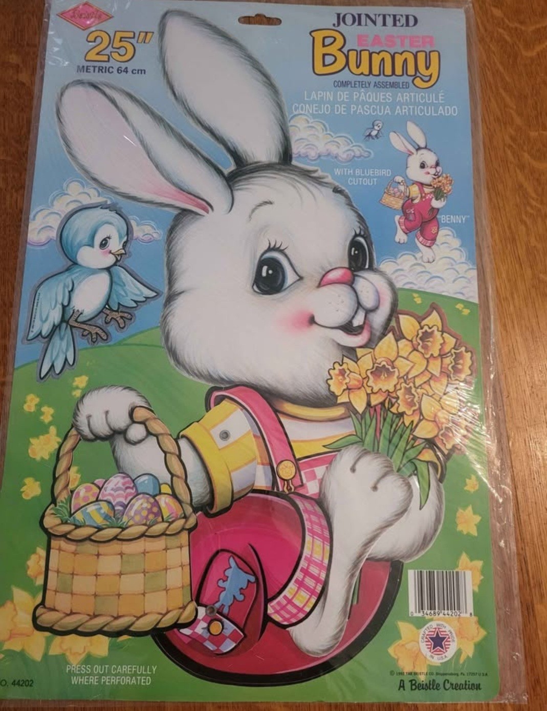 Large 25" Jointed Easter Bunny with Bluebird Bestile Decoration NOS Large 25" Jointed Easter Bunny with Bluebird Bestile Decoration NOS