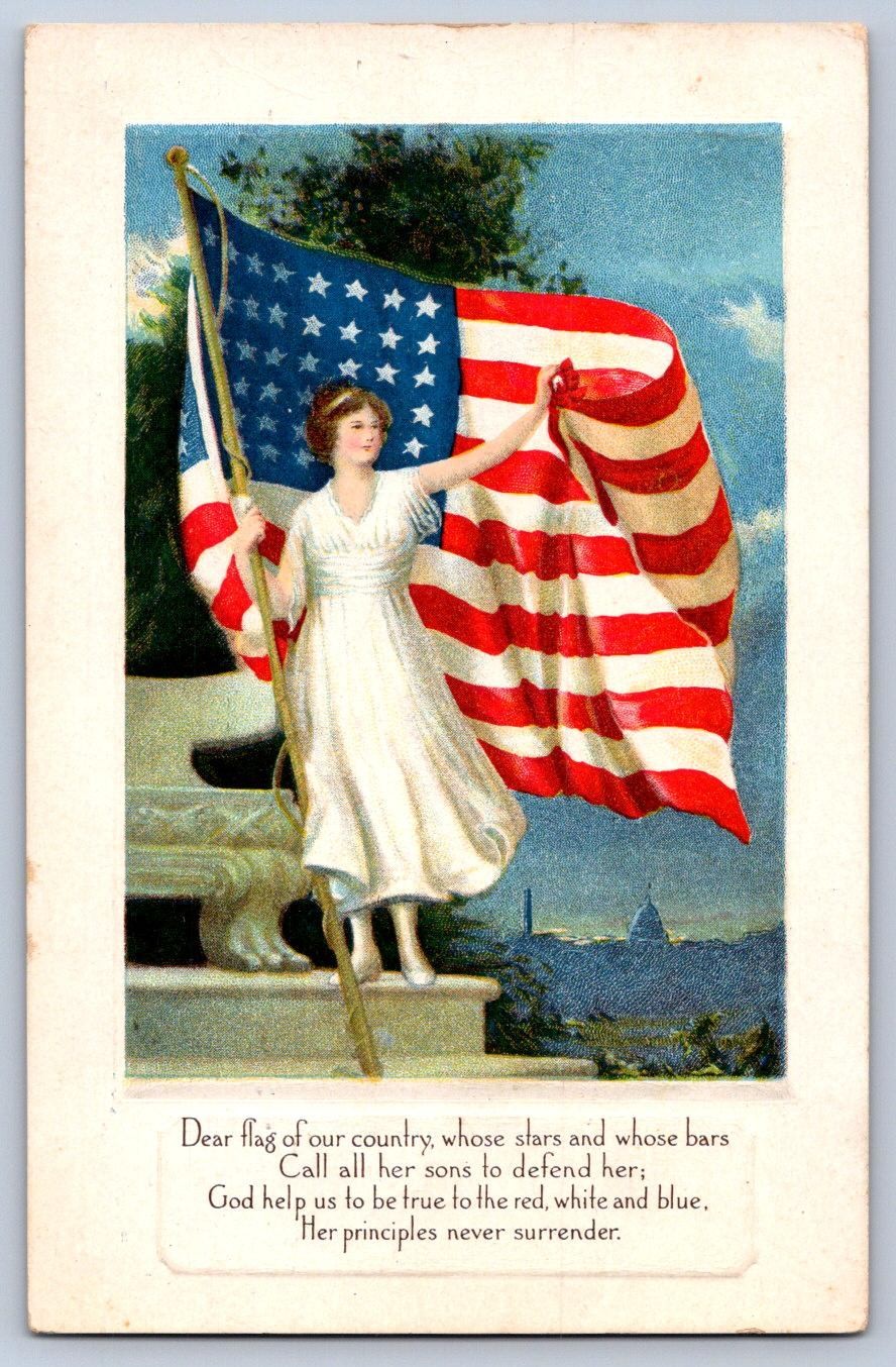 Patriotic Postcard c1910 Woman American Flag Capitol Poem Flag Series No. 4 Patriotic Postcard c1910 Woman American Flag Capitol Poem Flag Series No. 4