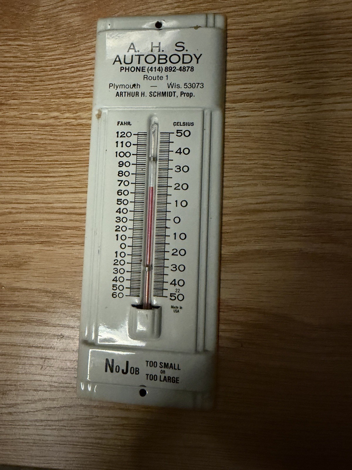 Vintage AHS Auto Body Shop Thermometer Plymouth, Wi