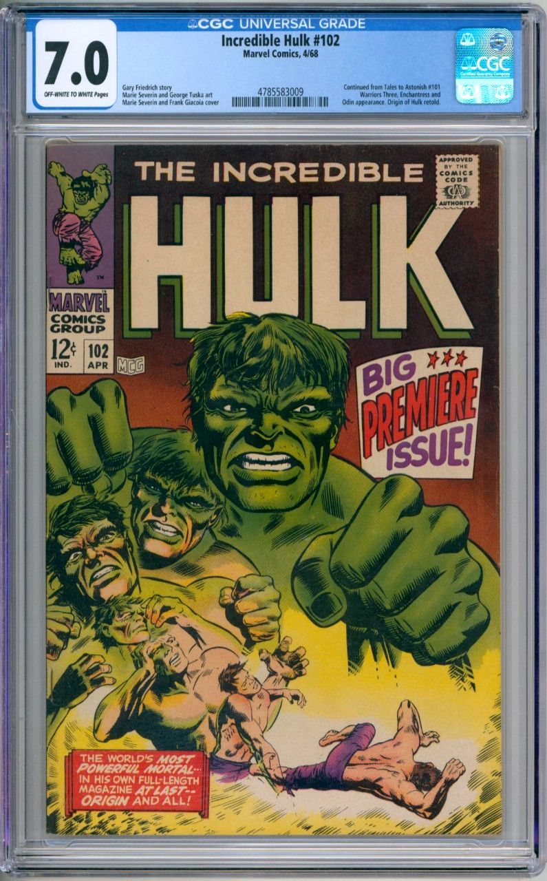 Incredible Hulk 102 CGC Graded 7.0 FN/VF Marvel Comics 1968