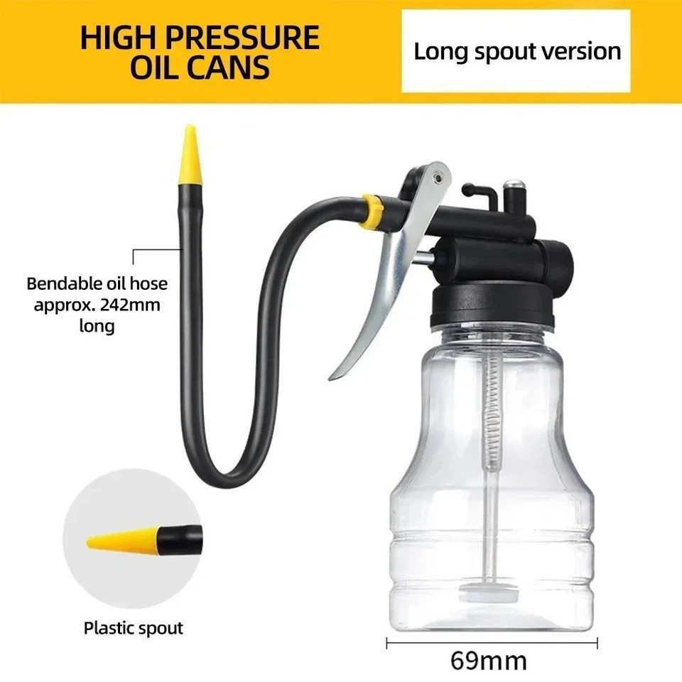 250ml High Pressure Oil Can Pump Lubrication Oiler Bottle Extended Hose Tool