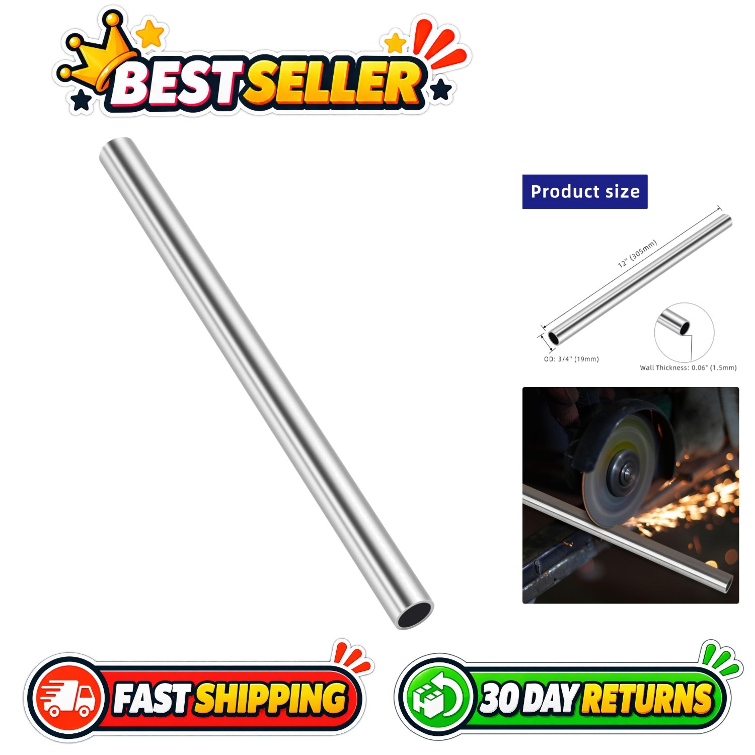 3/4 Inch Stainless Steel Tubing 12-Inch Weldable Industrial Pipe