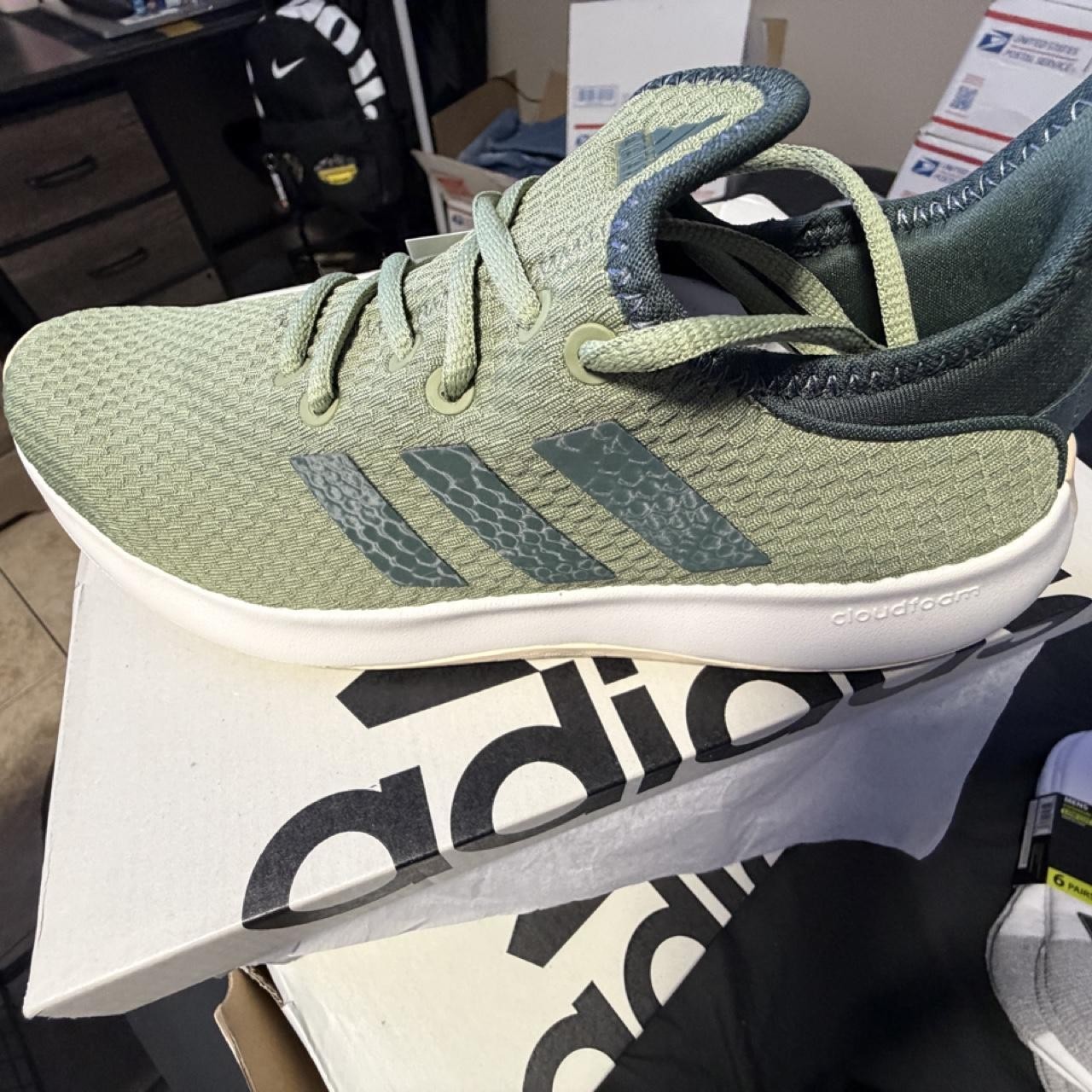 Adidas Cloudfoam Sneakers Green US 10 with Dark Gray Stripes #Running Adidas Cloudfoam Sneakers Green US 10 with Dark Gray Stripes #Running