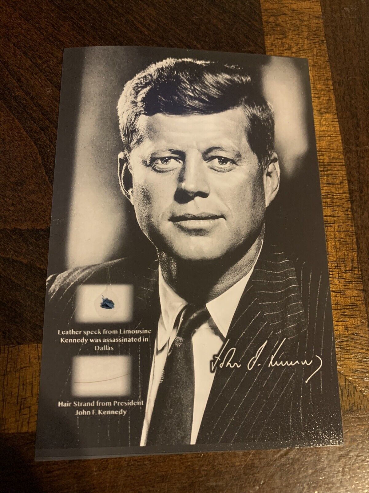 President John F. Kennedy hair strand lock relic Bloodstained Leather Speck JFK