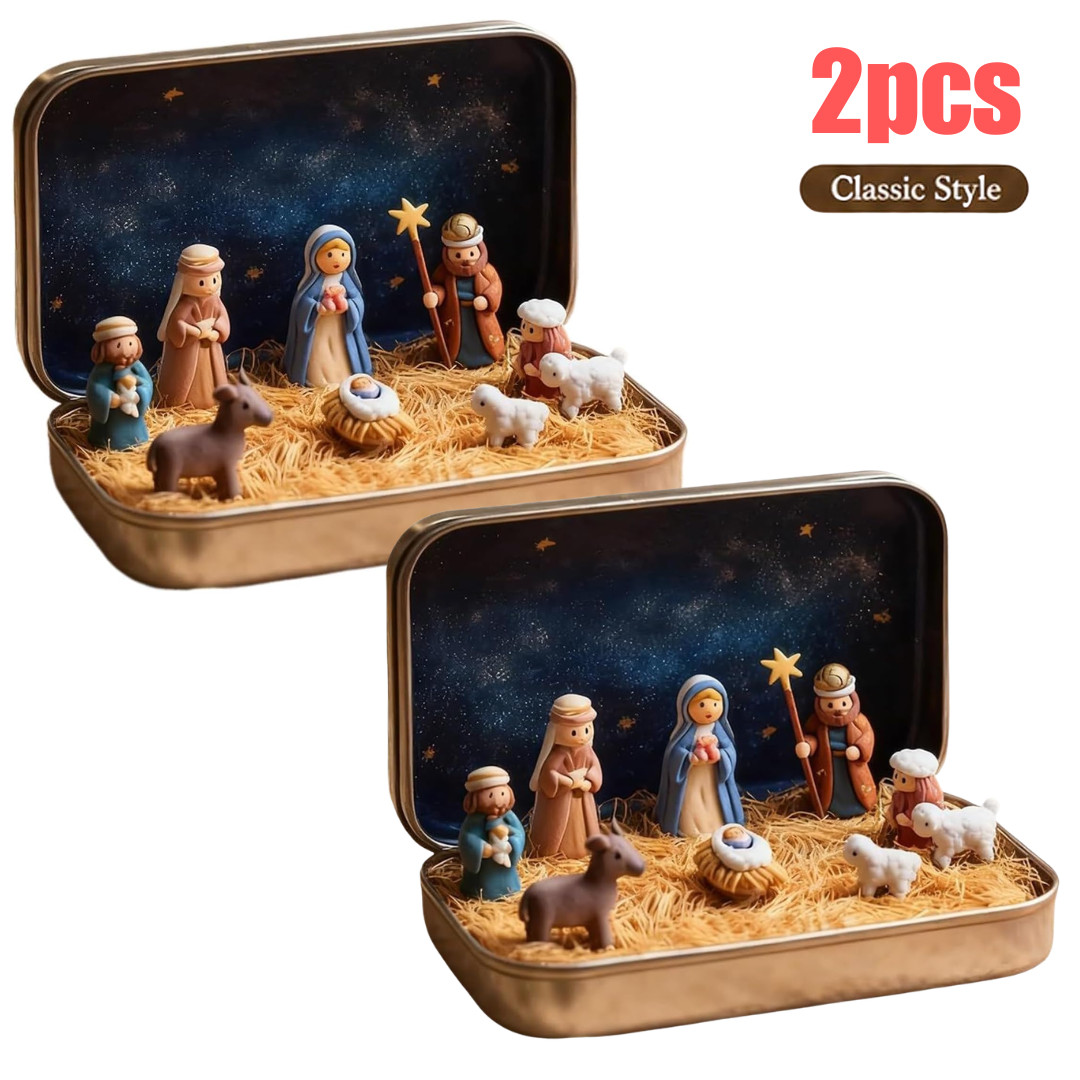2× Mini Christmas Nativity Set in Tin Box Pocket Holy Family Figurines Gift USA 2× Mini Christmas Nativity Set in Tin Box Pocket Holy Family Figurines Gift USA