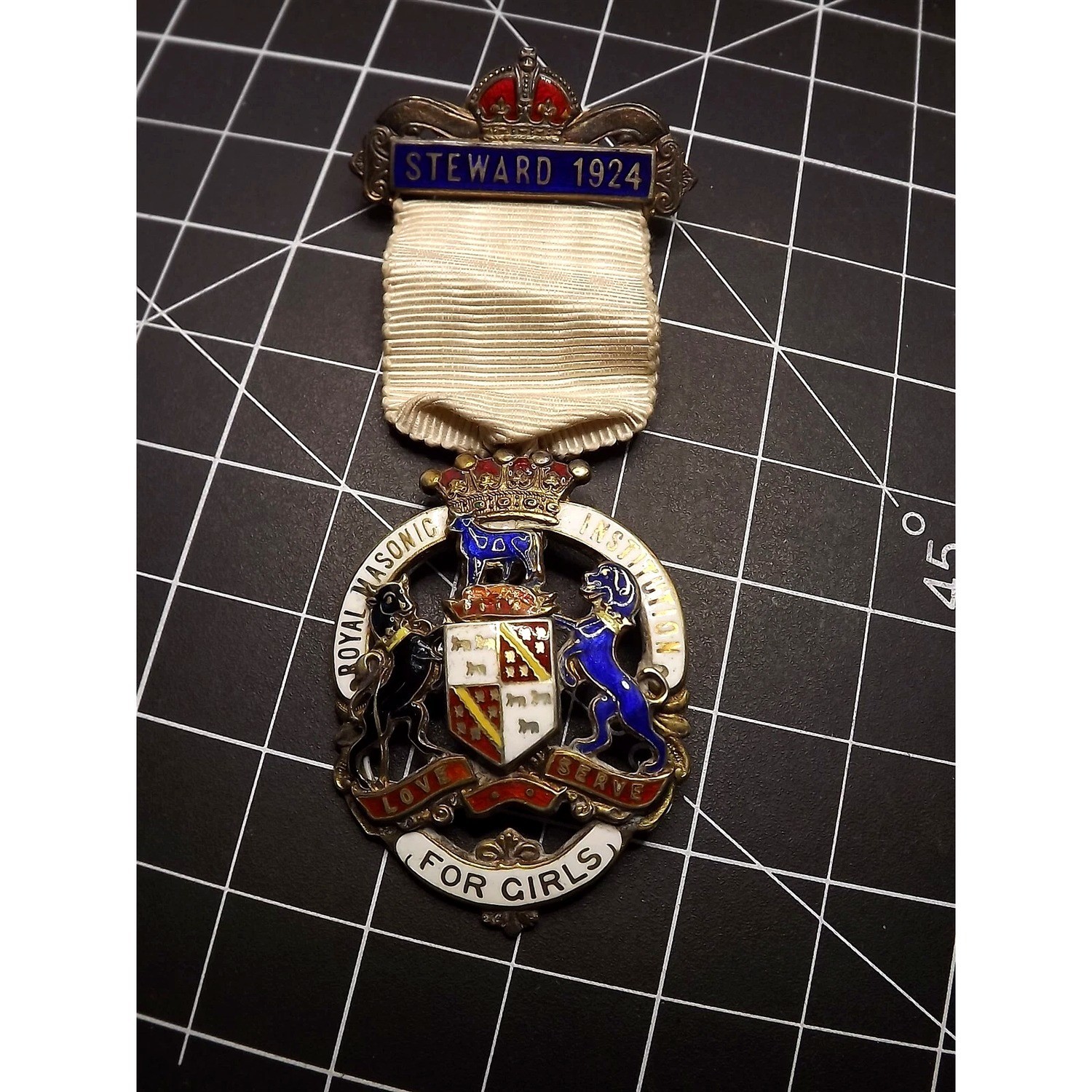 Antique 1924 Royal Masonic Institution for Girls Steward Jewel Sterling Enamel Antique 1924 Royal Masonic Institution for Girls Steward Jewel Sterling Enamel