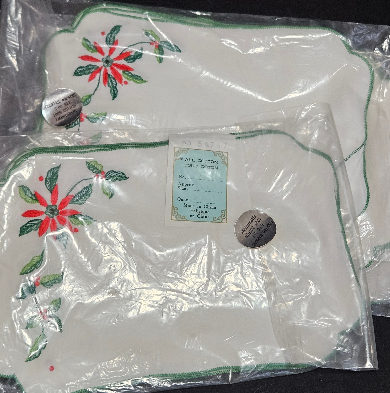 Vintage Linen Christmas Cocktail Napkins Poinsettia Embroidery 6 x 9 Lot of 5 Vintage Linen Christmas Cocktail Napkins Poinsettia Embroidery 6 x 9 Lot of 5