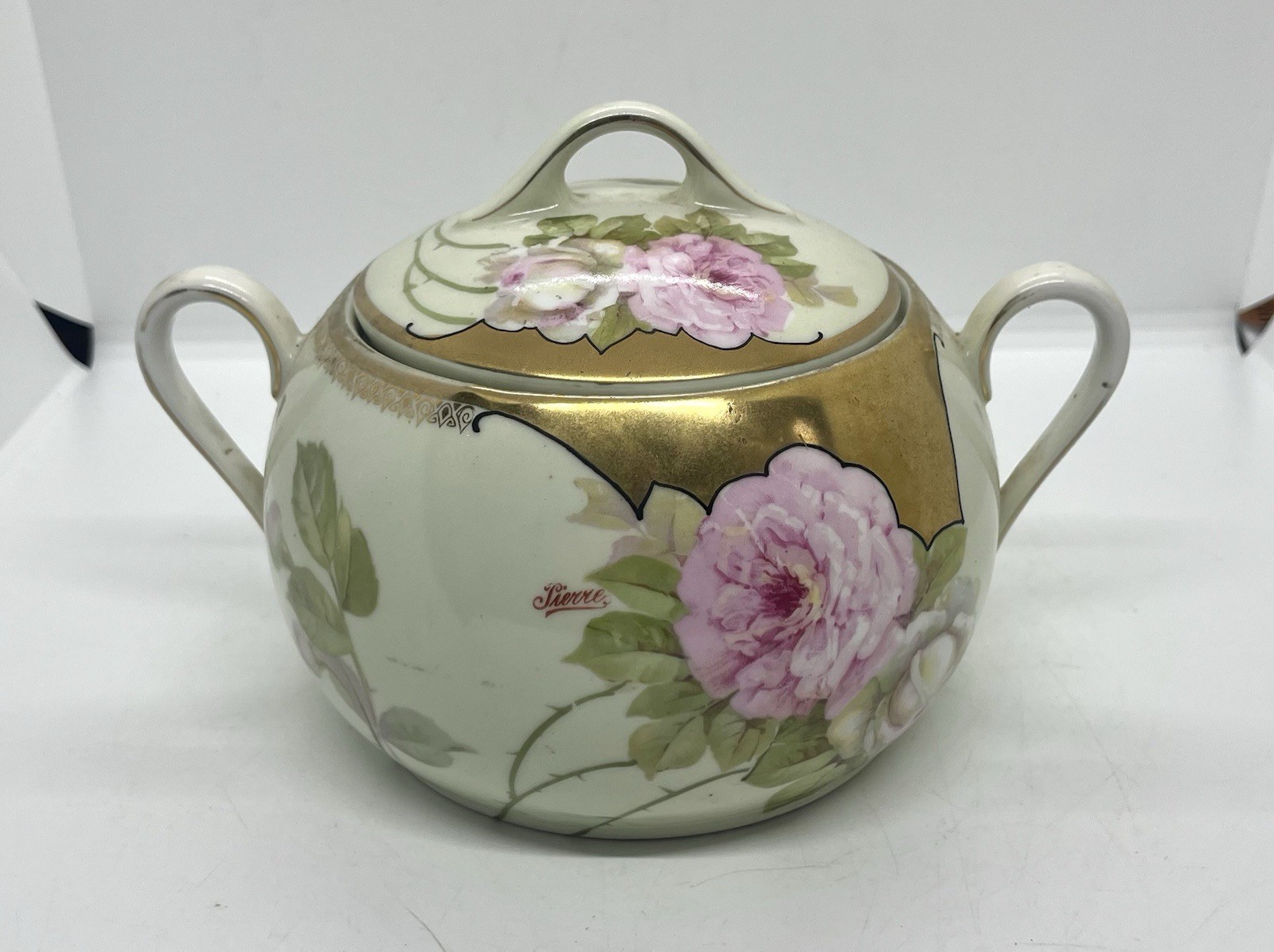 Vintage PSAG Bavaria Hand Painted Biscuit Jar Soft Pink White Roses & Lid Vintage PSAG Bavaria Hand Painted Biscuit Jar Soft Pink White Roses & Lid