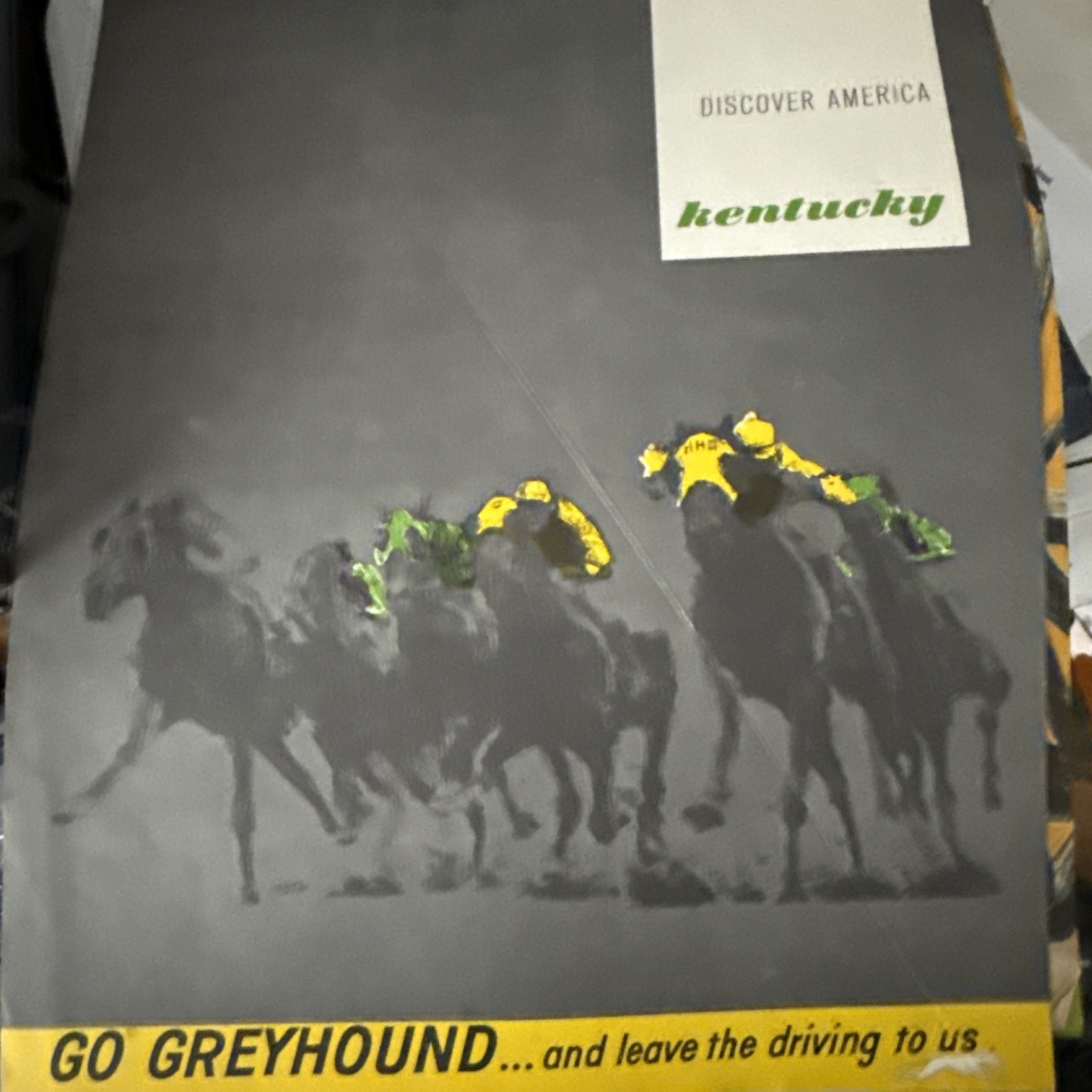 Vintage Litho USA Go Greyhound Travel Poster 1950s Kentucky Derby Horses