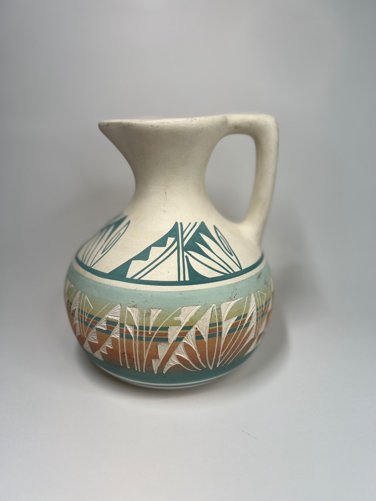 Southwestern Pottery Pitcher Vase 7" Hand Painted Geometric Art Pottery Southwestern Pottery Pitcher Vase 7" Hand Painted Geometric Art Pottery