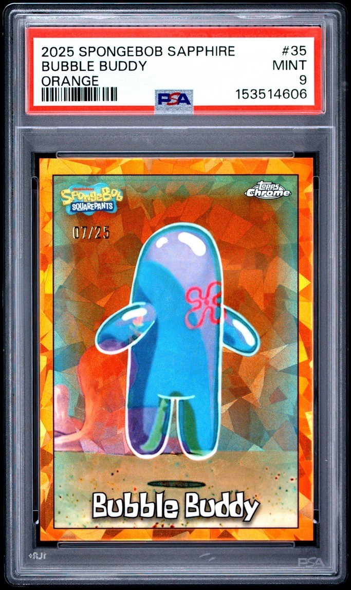 2025 TOPPS CHROME BUBBLE BUDDY SPONGEBOB SAPPHIRE ORANGE /25 PSA 9 2025 TOPPS CHROME BUBBLE BUDDY SPONGEBOB SAPPHIRE ORANGE /25 PSA 9