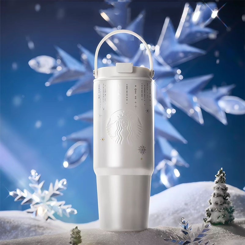 New Starbucks China 2025 Winter Snow 2.0 27oz Dual Drink Tumbler Gift W/ Handle