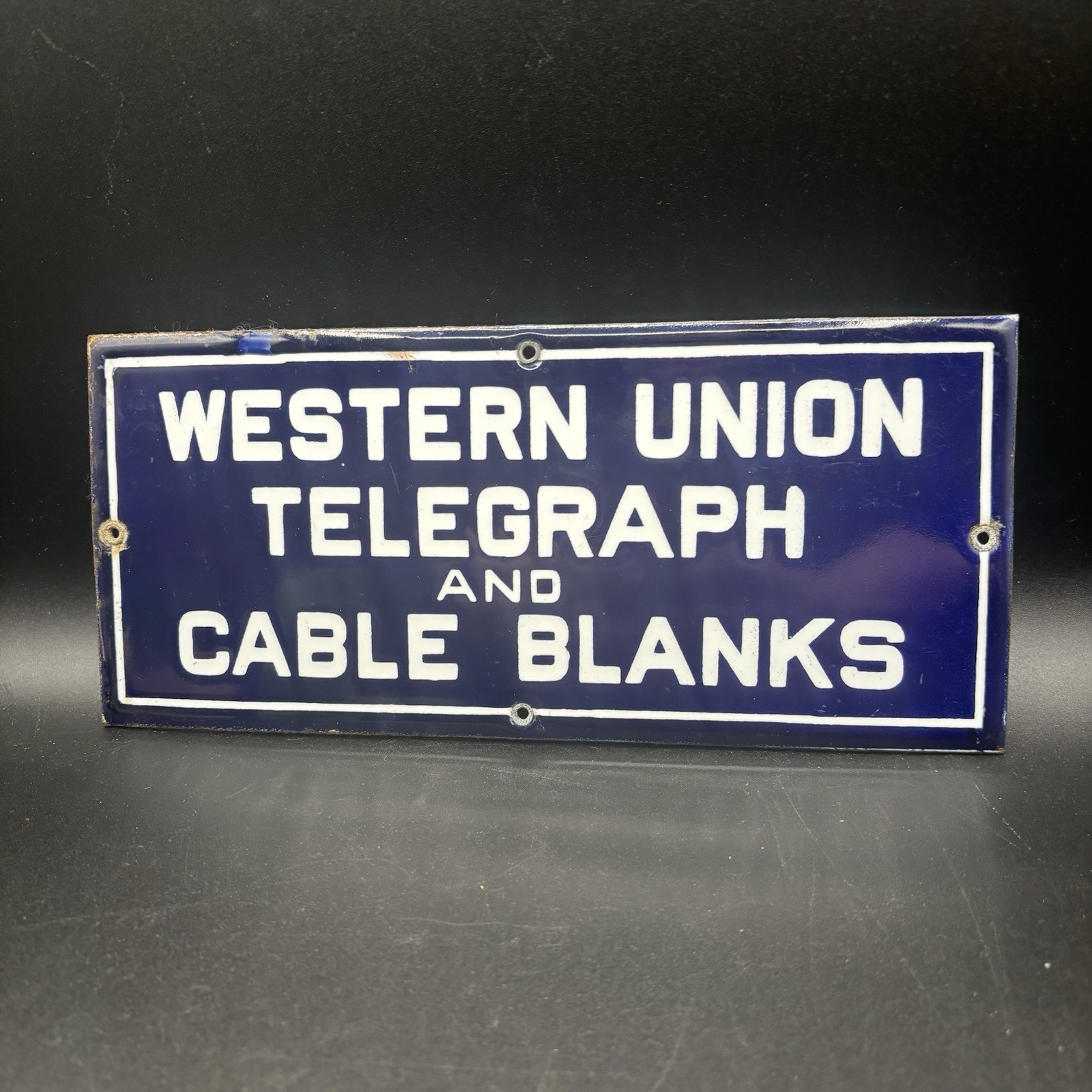 Vintage Western Union Telegraph and Cable Blanks Porcelain Sign 9.25" Vintage Western Union Telegraph and Cable Blanks Porcelain Sign 9.25"