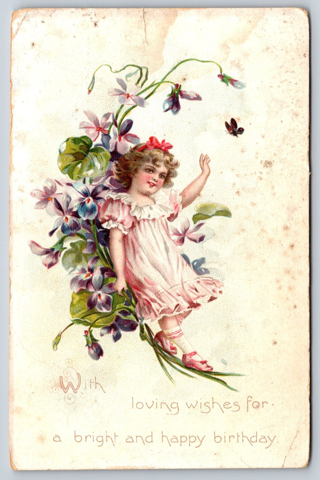 Vintage Postcard, Fairy, Flowers, Birthday, Divided Back, Embossed Vintage Postcard, Fairy, Flowers, Birthday, Divided Back, Embossed