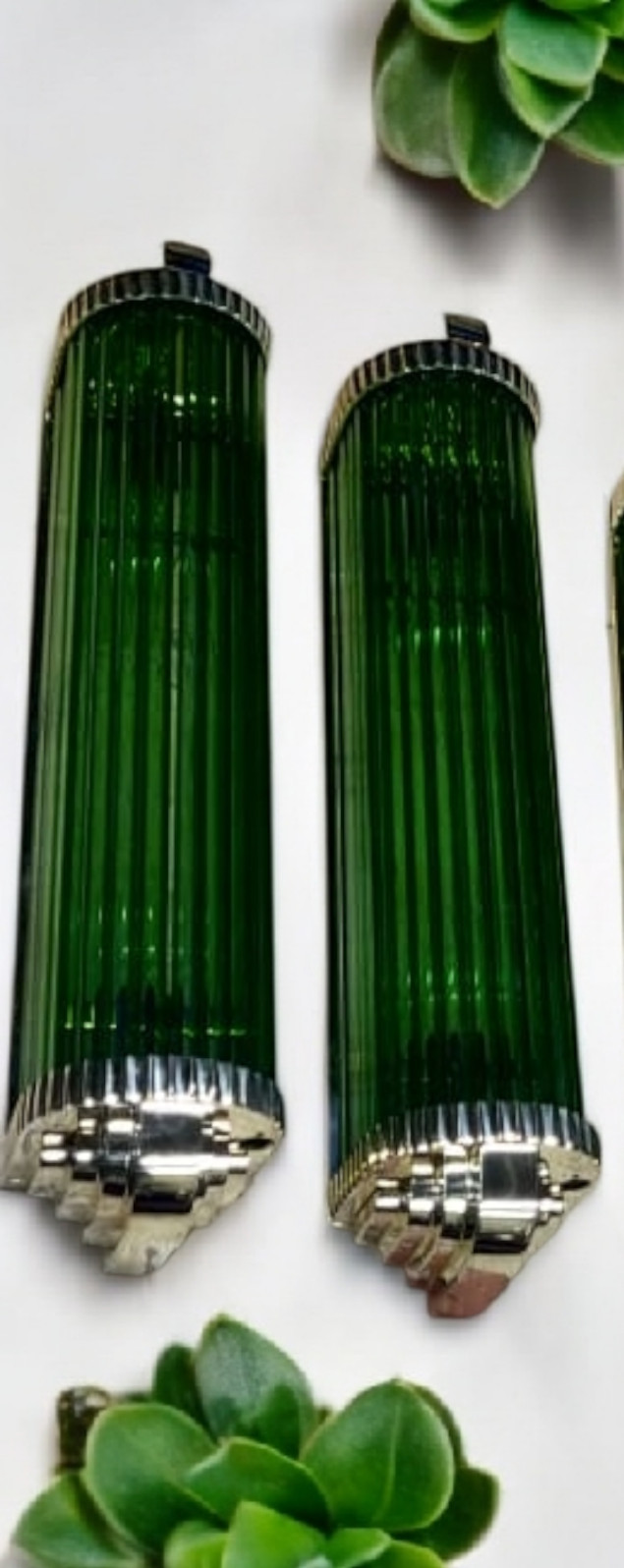 1 PC VINTAGE ART DECO GREEN BRASS & GLASS ROD WALL SCONCE LIGHT FIXTURE NAUTICAL