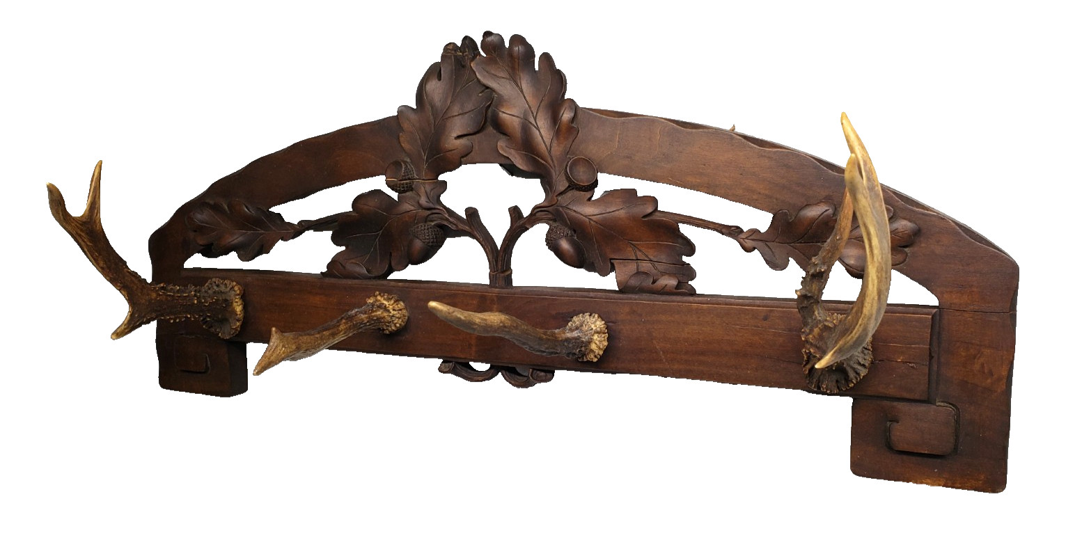Beautiful Antique Black forest hat rack 1900s With antlers 23" Beautiful Antique Black forest hat rack 1900s With antlers 23"