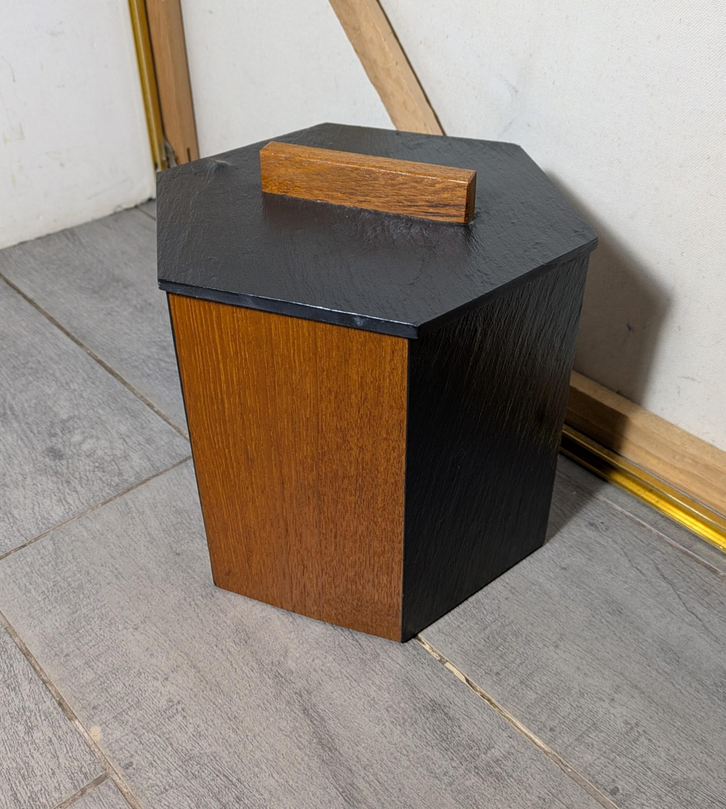 Vintage Harpswell House Mid Century Danish Modern Slate & Walnut Ice Bucket Vintage Harpswell House Mid Century Danish Modern Slate & Walnut Ice Bucket