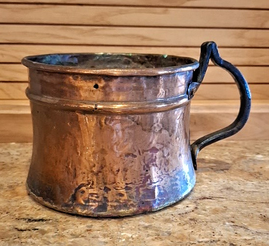Antique 19th C Dovetailed Copper Measure Pot Cup Heavy Iron Handle Primitive Antique 19th C Dovetailed Copper Measure Pot Cup Heavy Iron Handle Primitive