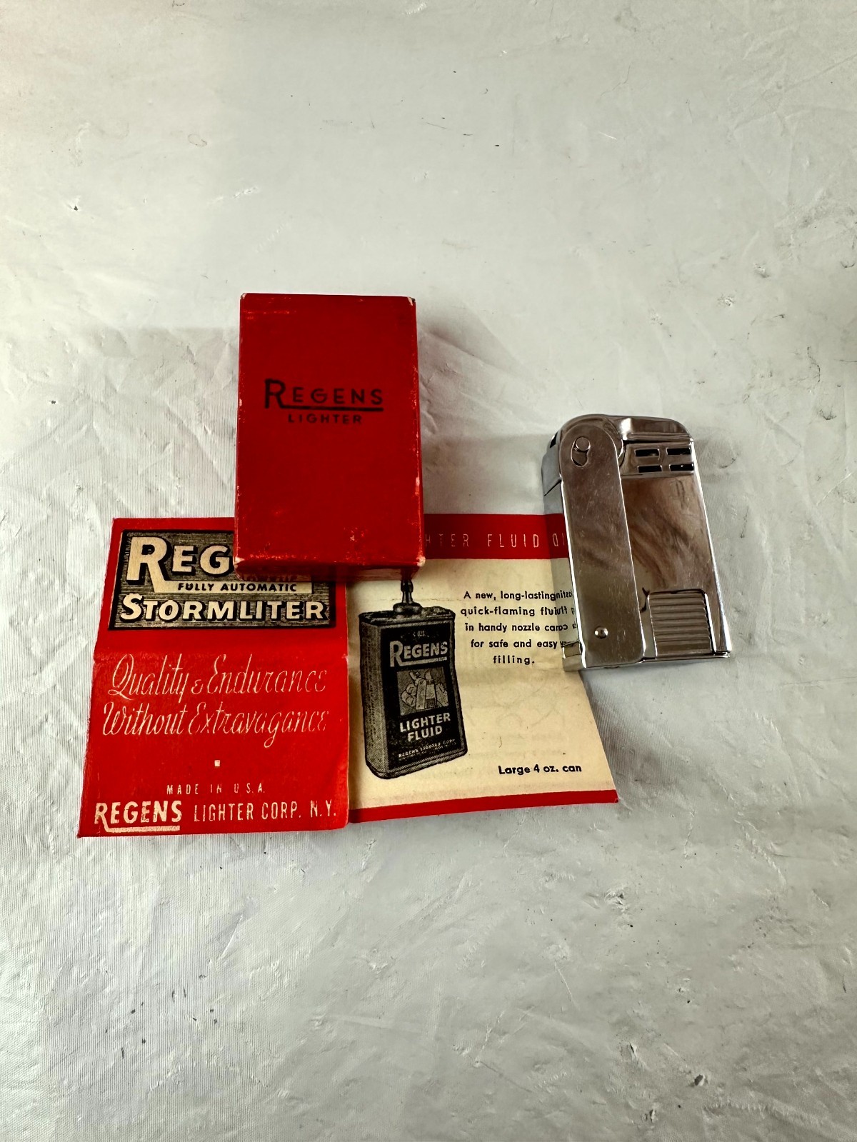 VTG Regens Stormliter No. 100 Chrome Pocket Lighter with Original Box & Manual