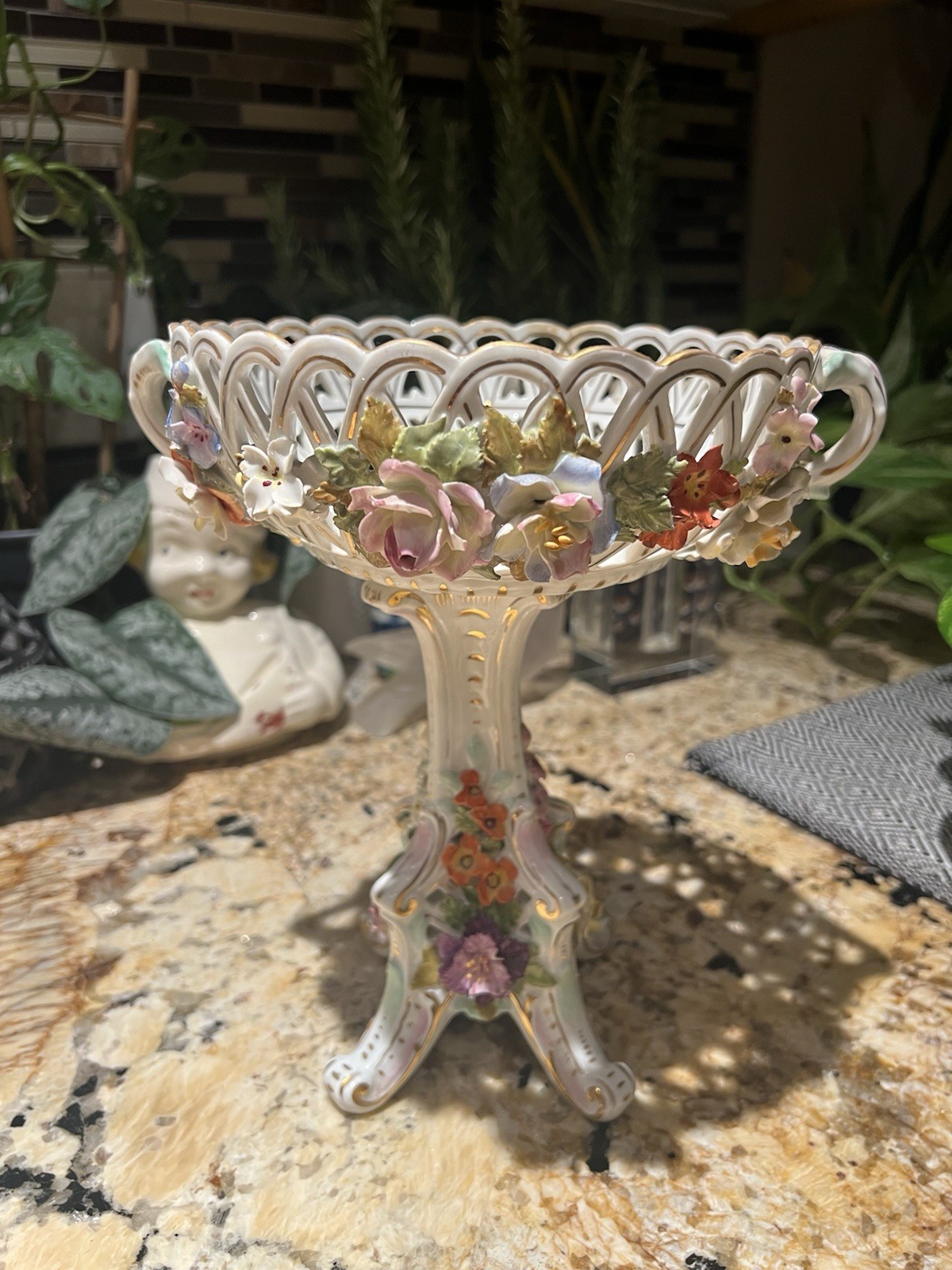 Mid 19th Century Antique Dresden Porcelain Compote Mid 19th Century Antique Dresden Porcelain Compote