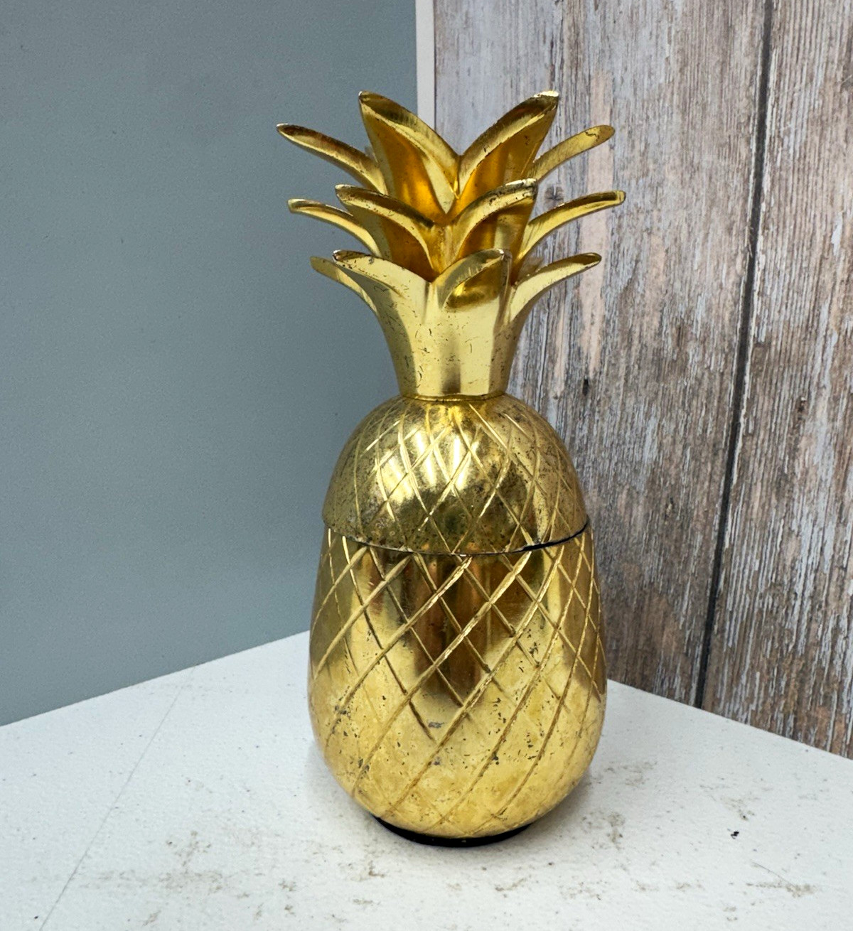 Gold Tone Pineapple Lidded Jar MCM Inspired Hollywood Regency Style Decor