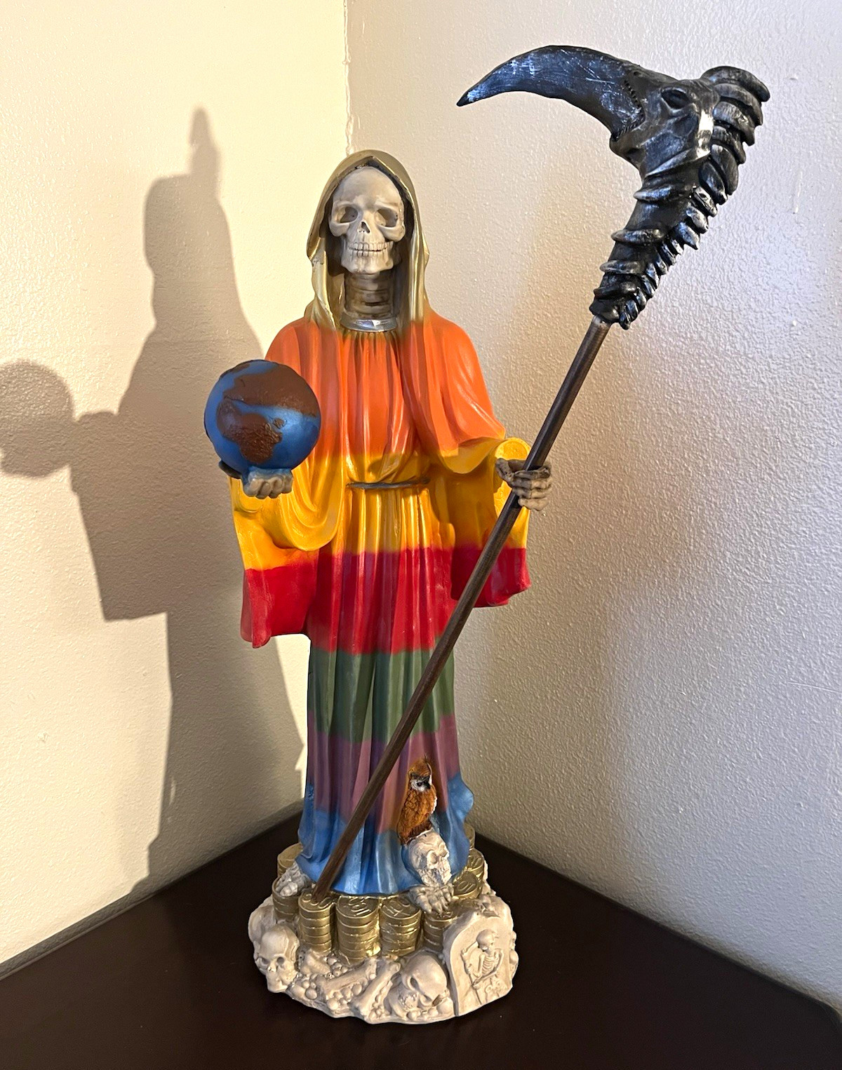 29in Santa muerte Grim Reaper Fantasy Statue Figurine w/ Scythe, Globe, Skull 29in Santa muerte Grim Reaper Fantasy Statue Figurine w/ Scythe, Globe, Skull