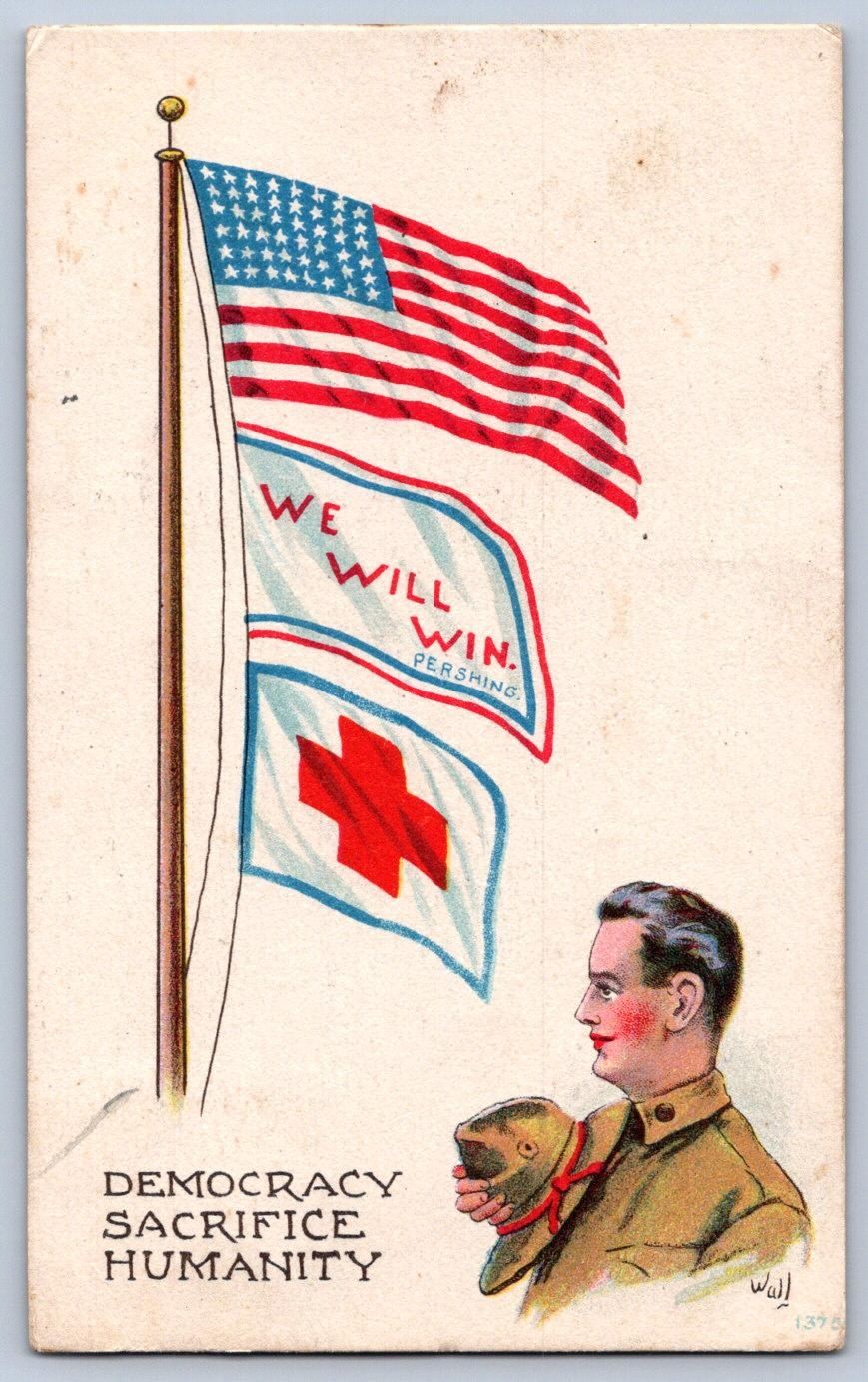 Patriotic Postcard c1910 WWI We Will Win Pershing Red Cross Soldier Wall Art Patriotic Postcard c1910 WWI We Will Win Pershing Red Cross Soldier Wall Art