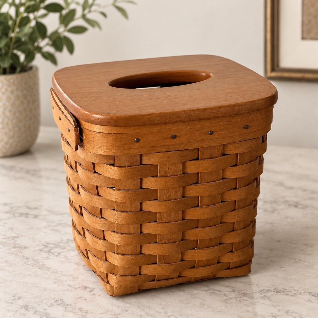 Longaberger Vintage Wooden Woven Tissue Box Cover Basket Holder Longaberger Vintage Wooden Woven Tissue Box Cover Basket Holder
